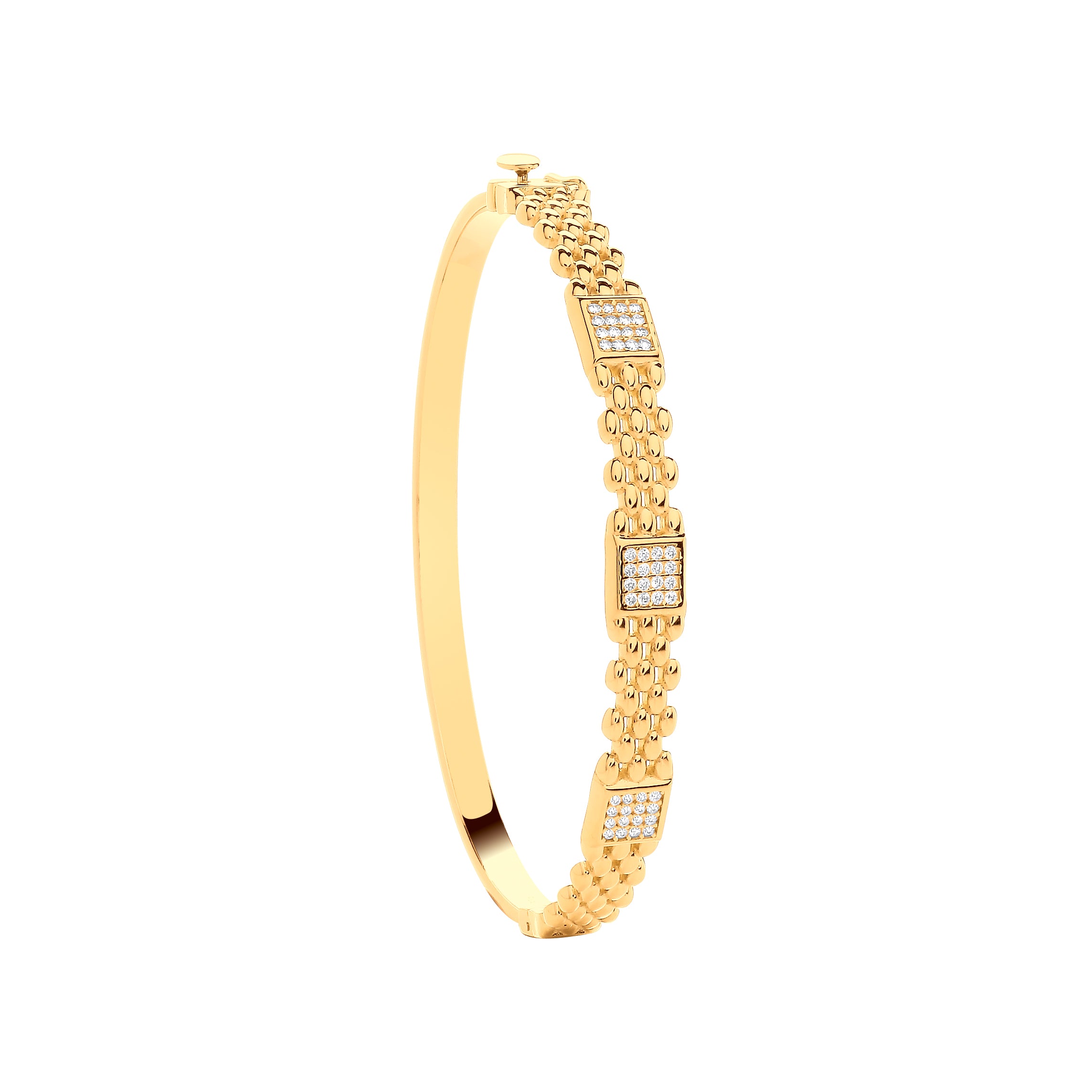 9ct Yellow Gold Panther Link Cubic Zirconia Ladies Bangle