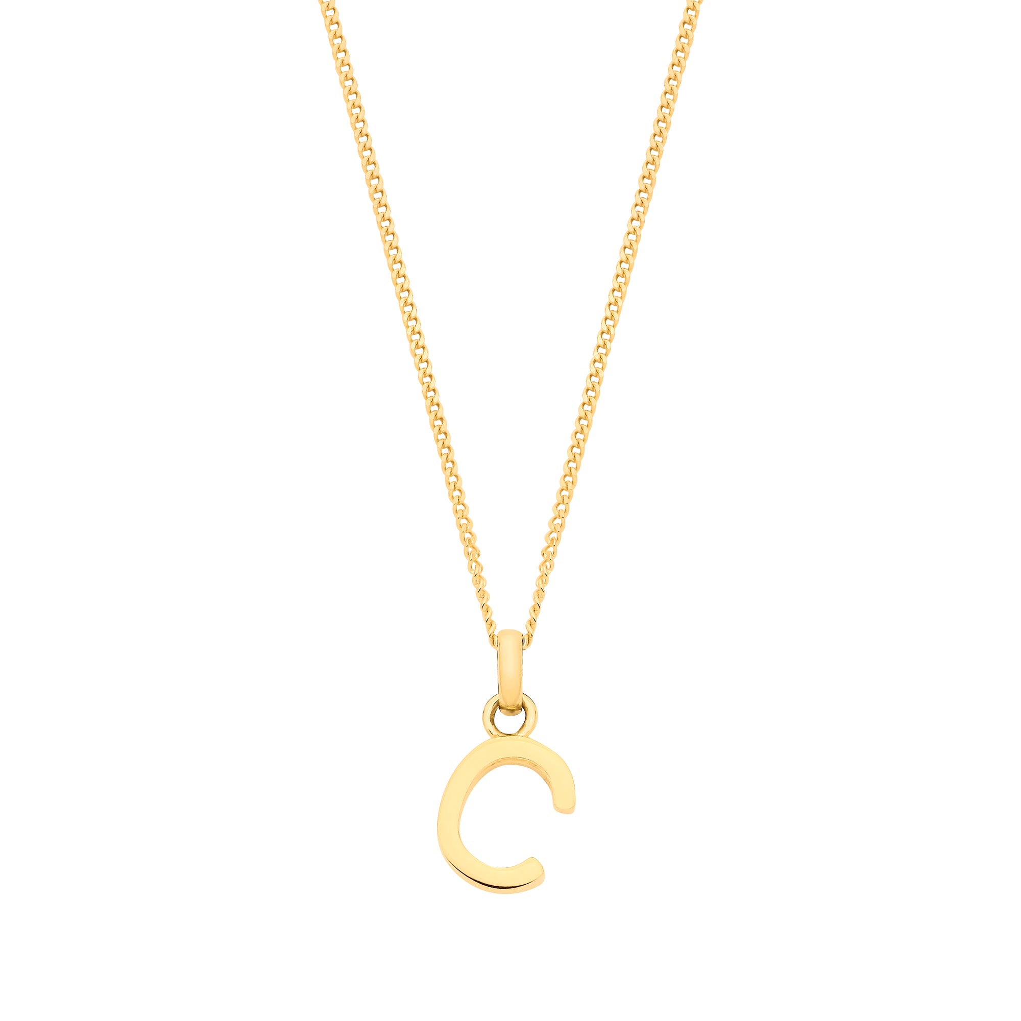 9ct Yellow Gold Plain INITIAL on 18" 9ct Yellow Gold Curb Chain