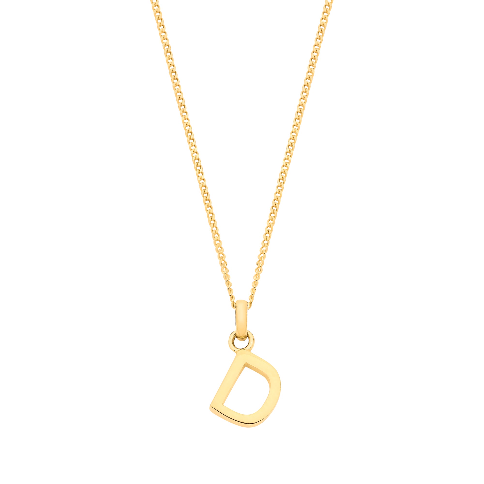 9ct Yellow Gold Plain INITIAL on 18" 9ct Yellow Gold Curb Chain