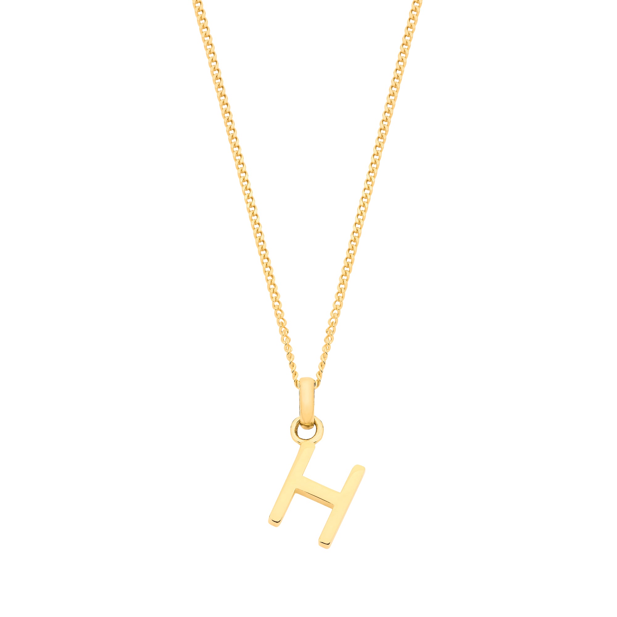 9ct Yellow Gold Plain INITIAL on 18" 9ct Yellow Gold Curb Chain
