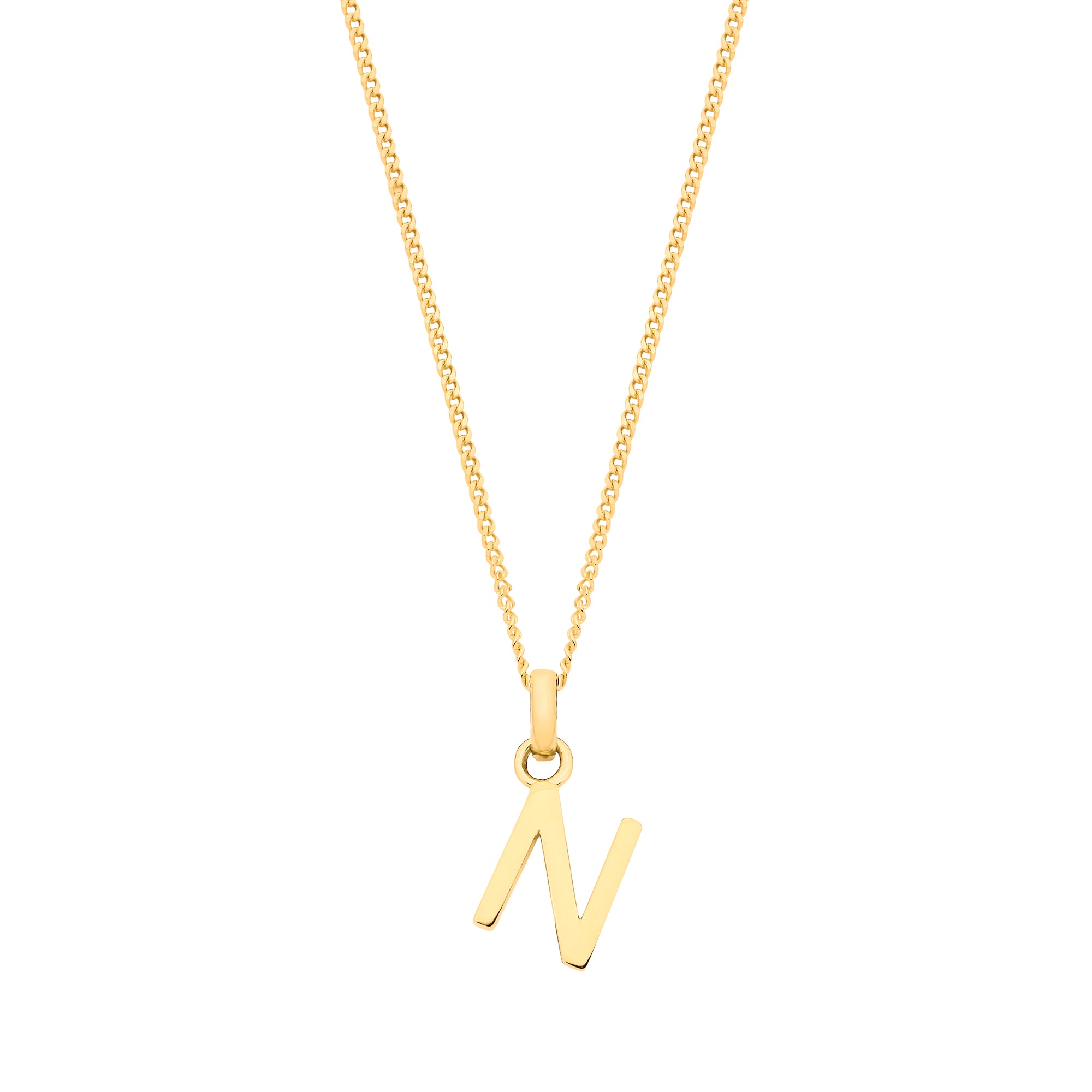 9ct Yellow Gold Plain INITIAL on 18" 9ct Yellow Gold Curb Chain