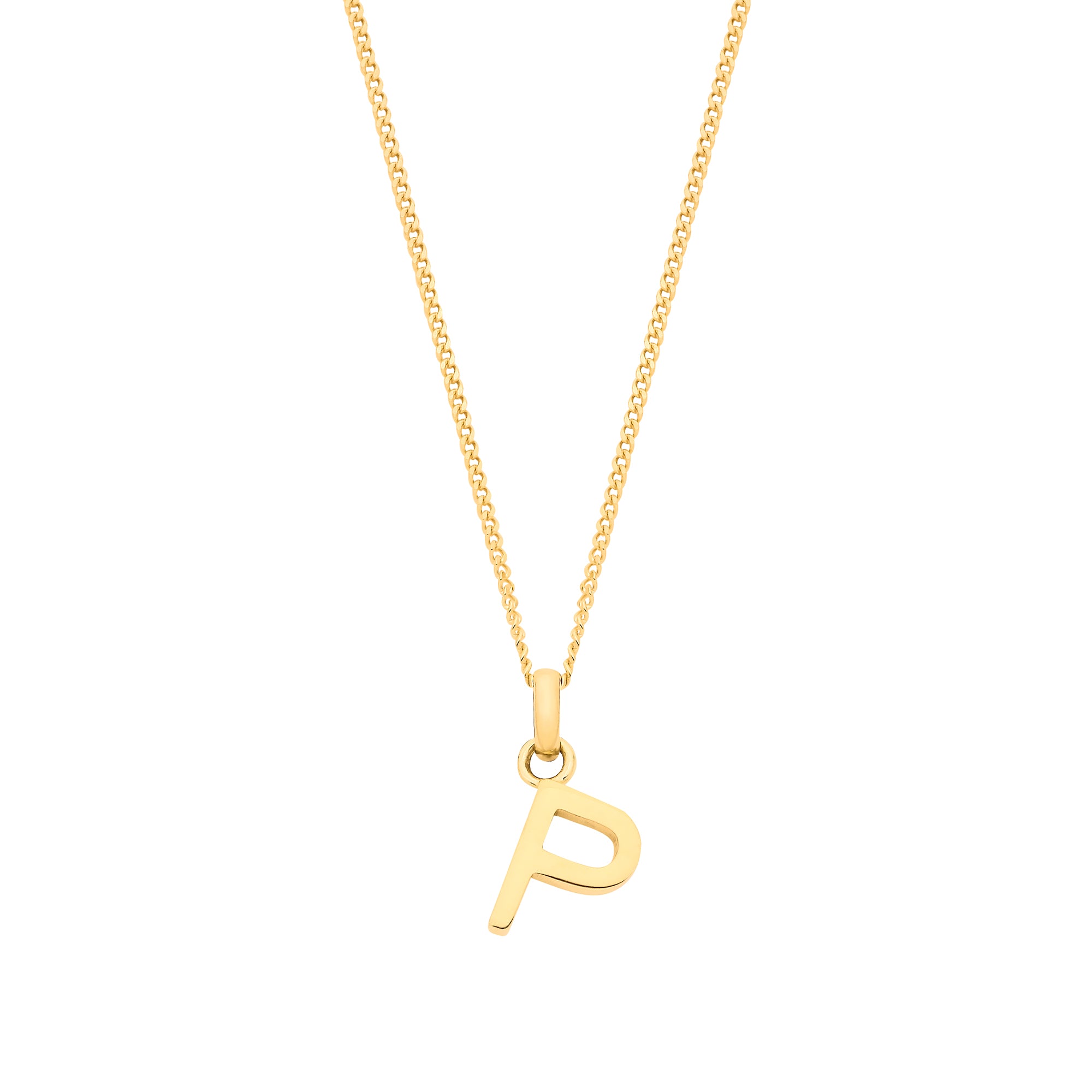 9ct Yellow Gold Plain INITIAL on 18" 9ct Yellow Gold Curb Chain