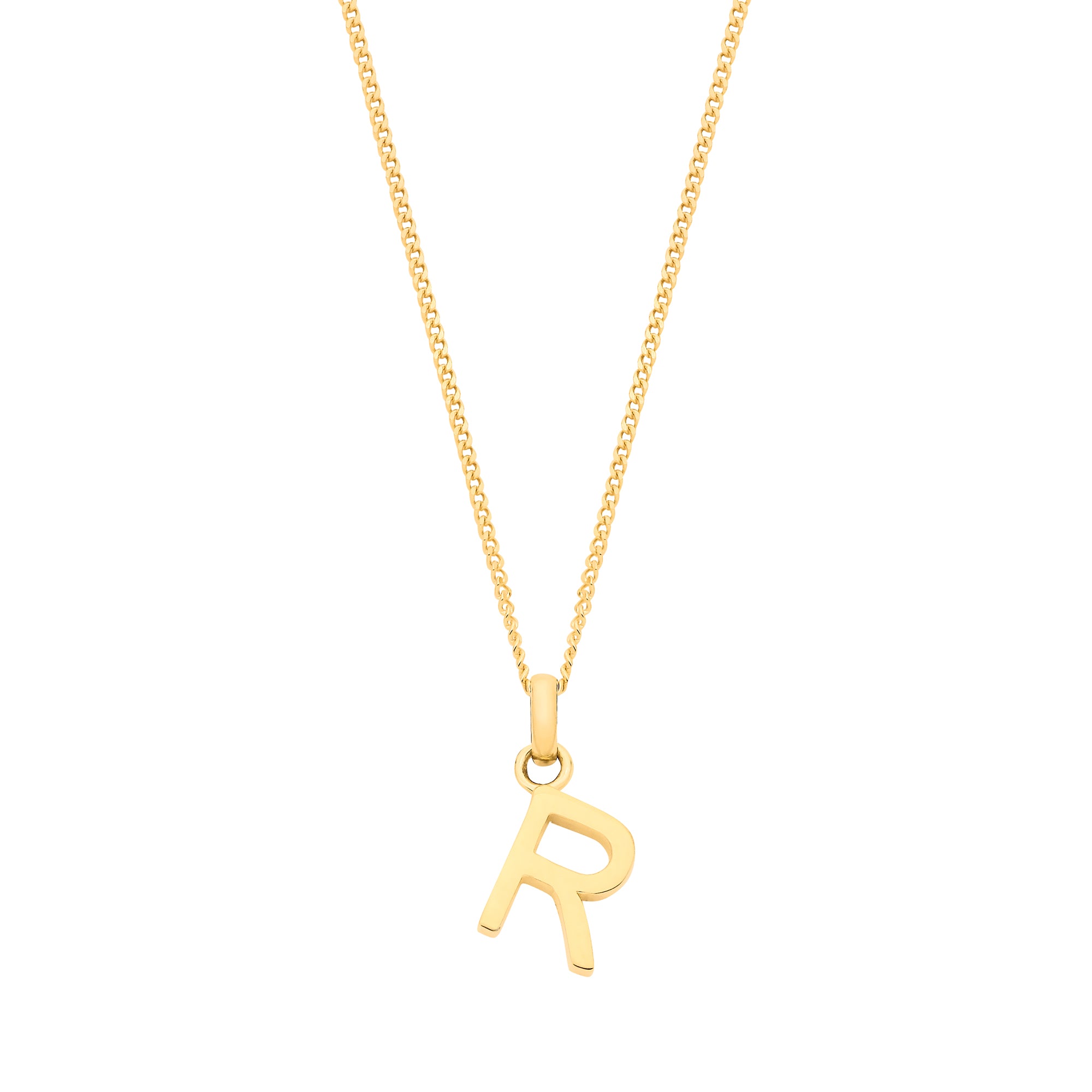 9ct Yellow Gold Plain INITIAL on 18" 9ct Yellow Gold Curb Chain