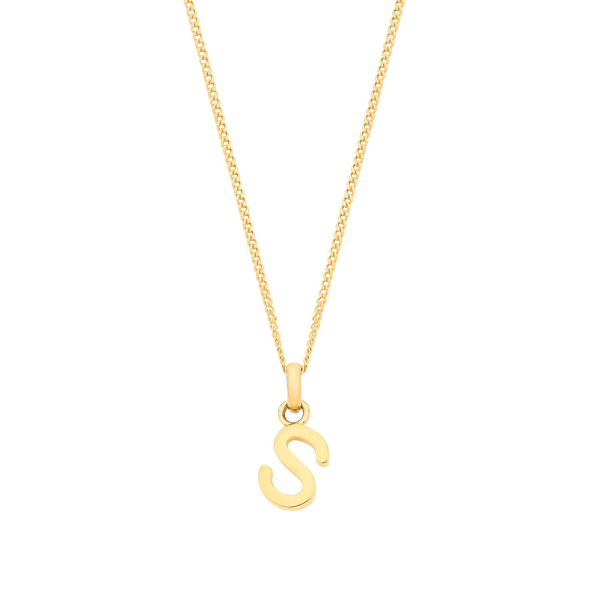 9ct Yellow Gold Plain INITIAL on 18" 9ct Yellow Gold Curb Chain