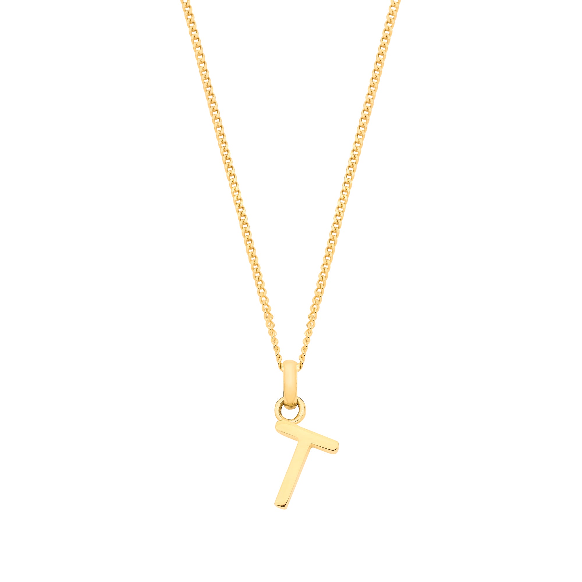 9ct Yellow Gold Plain INITIAL on 18" 9ct Yellow Gold Curb Chain