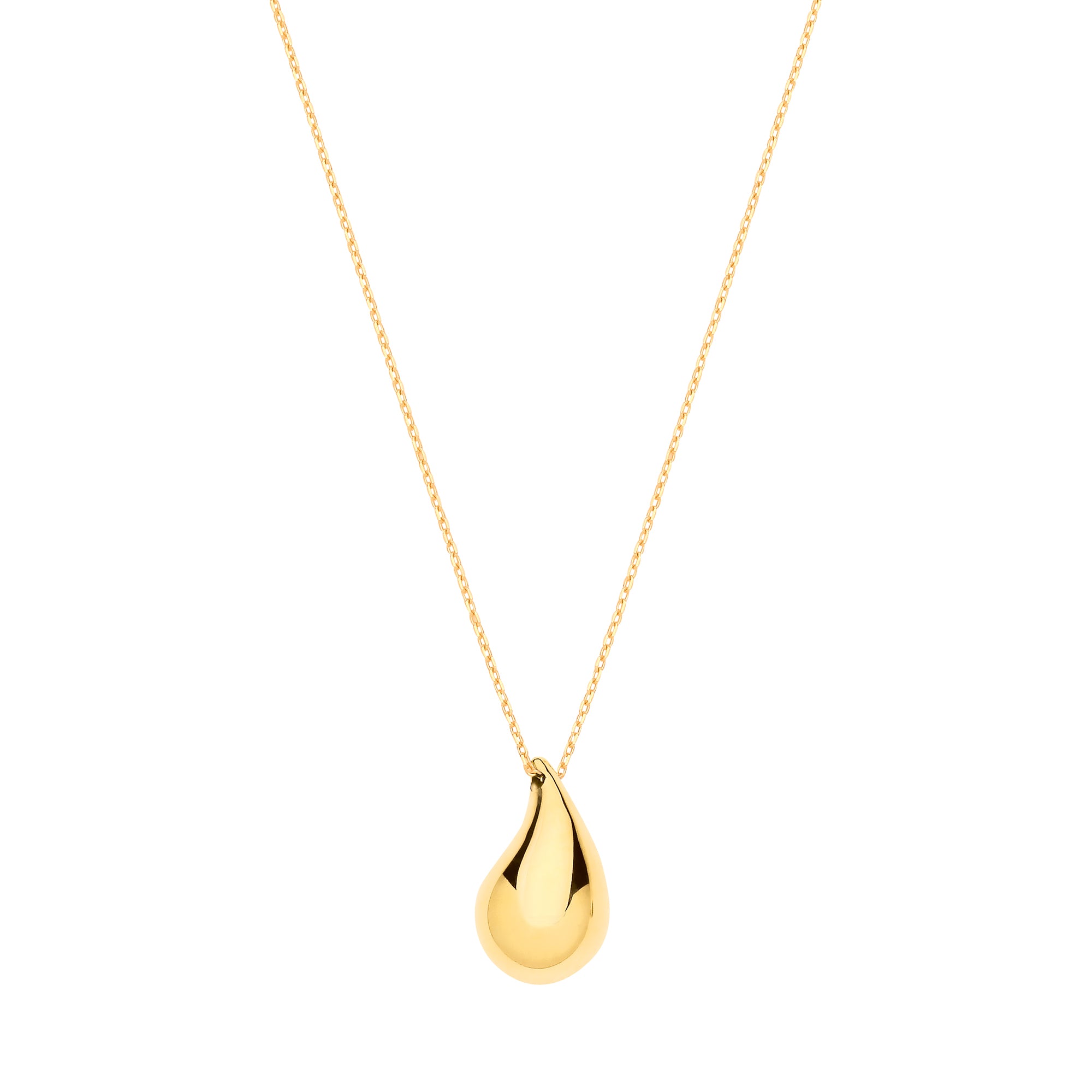 9ct Yellow Gold Puffed Tear Drop Pendant Necklace