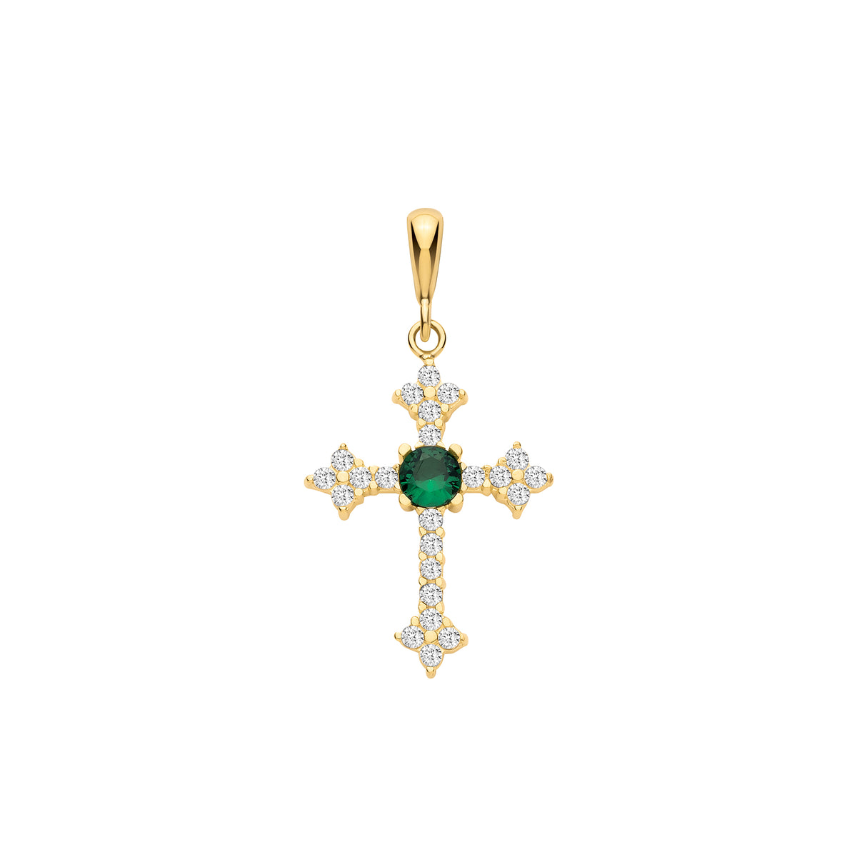 9ct Yellow Gold Green and Clear Cubic Zirconia Cross