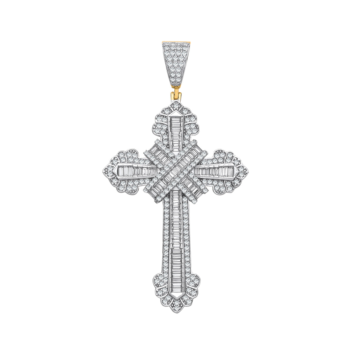 9ct Yellow Gold Large Vintage Style Cubic Zirconia Kiss Cross