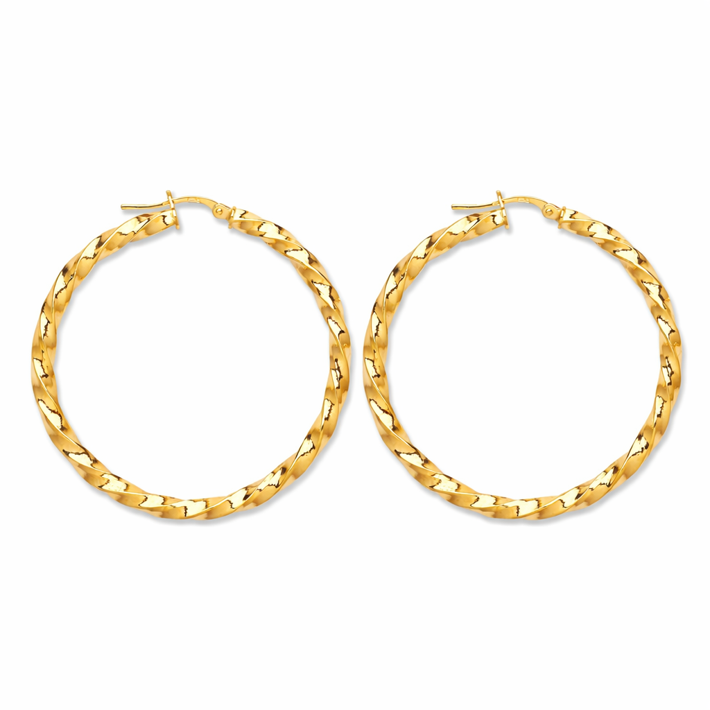 9ct Yellow Gold 45.7mm Twist Hoop Earrings