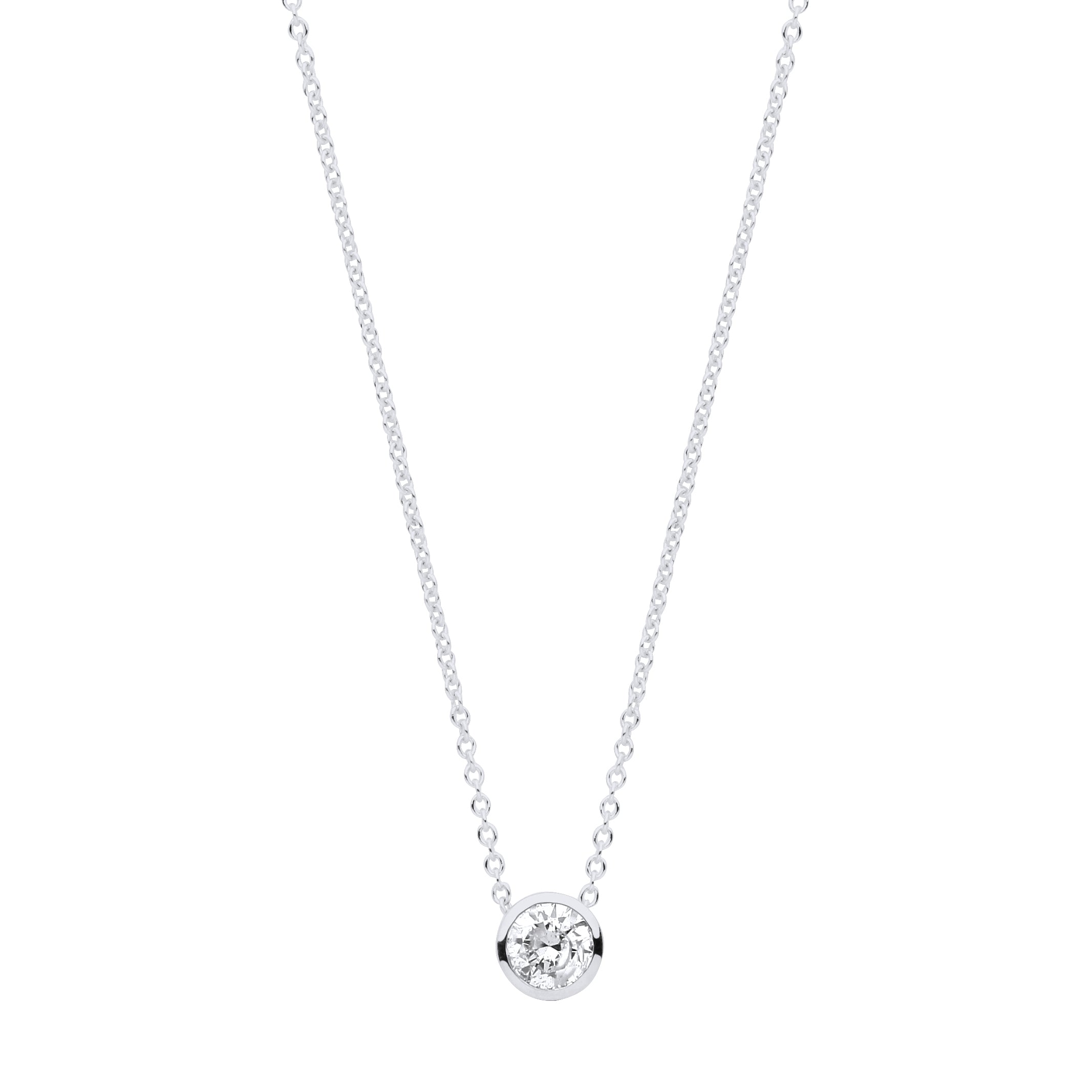 18ct White gold 0.25ct Rubover Diamond pendant 18inch/45cm chain