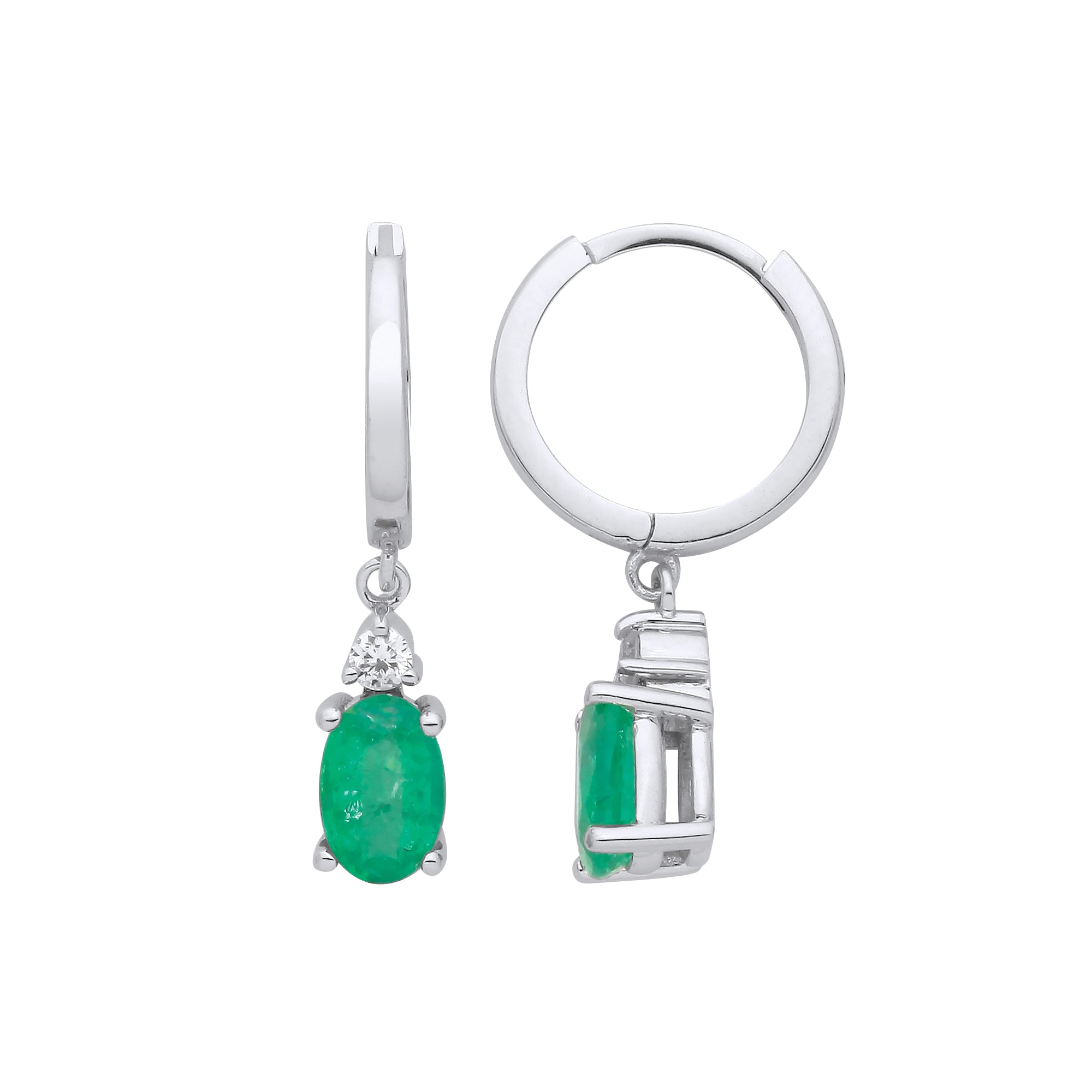 9ct White Gold Diamond 0.06ct & Emerald 0.78ct Earrings