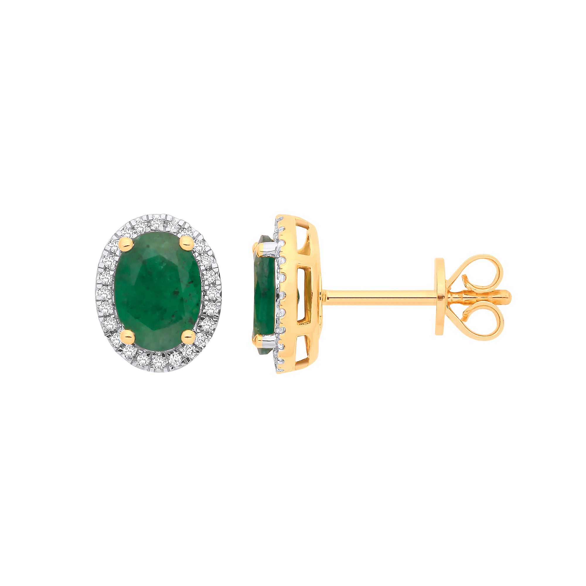 18ct Yellow Gold 0.12ct Diamond & 1.45ct Emerald Earrings