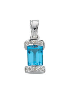 9ct White Gold Diamond & Blue Topaz Pendant