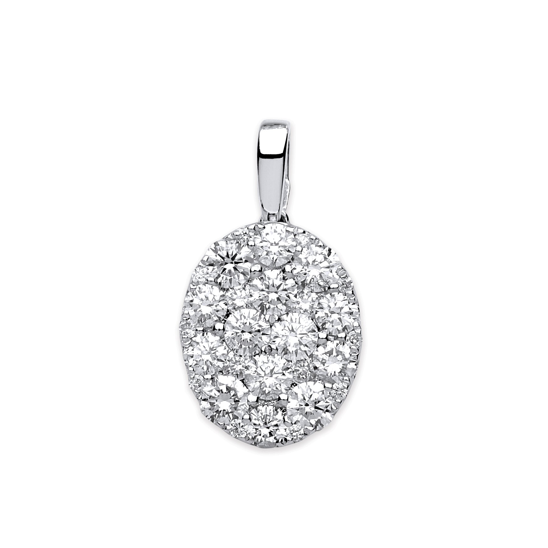 18ct White Gold Oval 0.75ct Pave Diamond Pendant