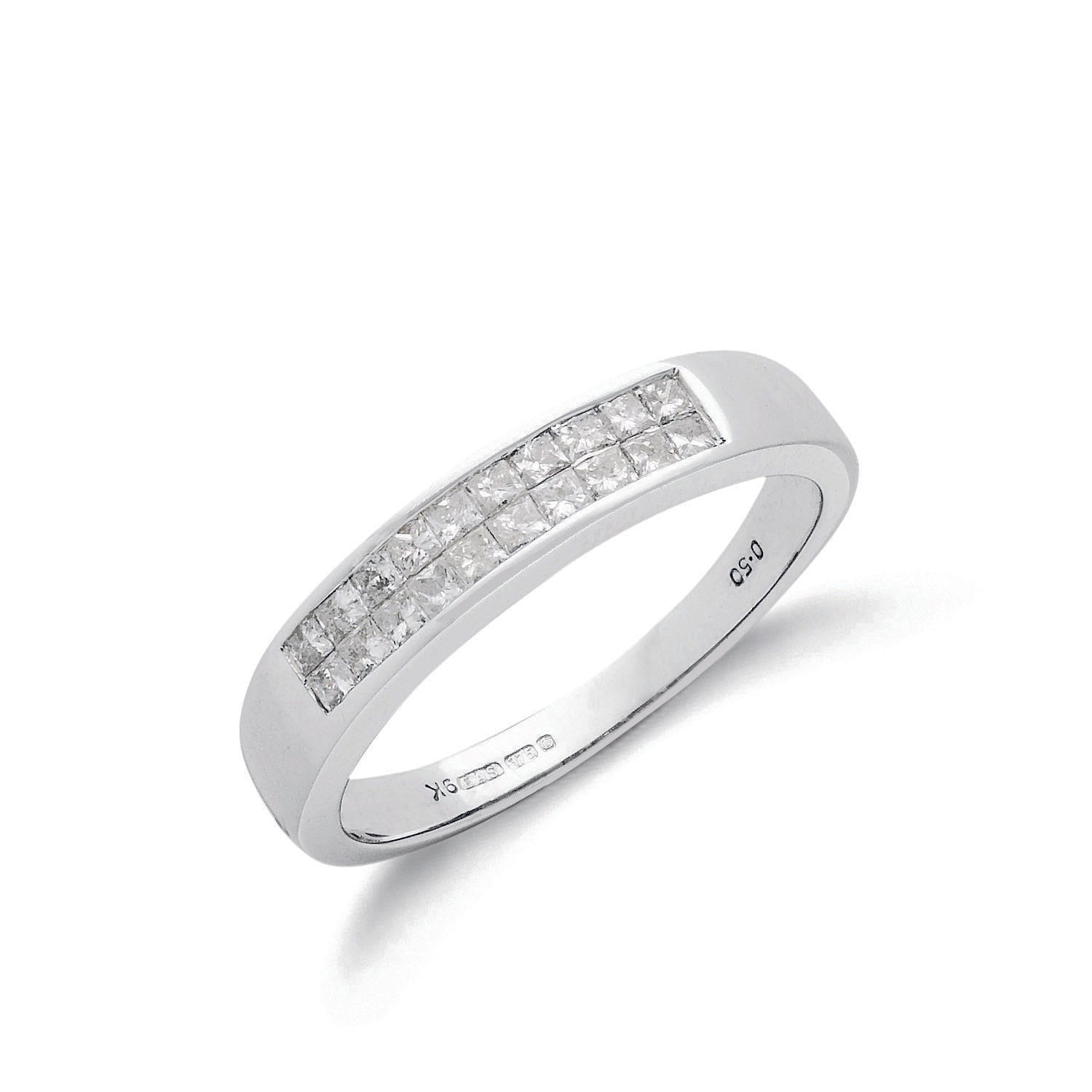 18ct White Gold 0.50ct Princess Cut 2 Row Diamond Eternity Ring