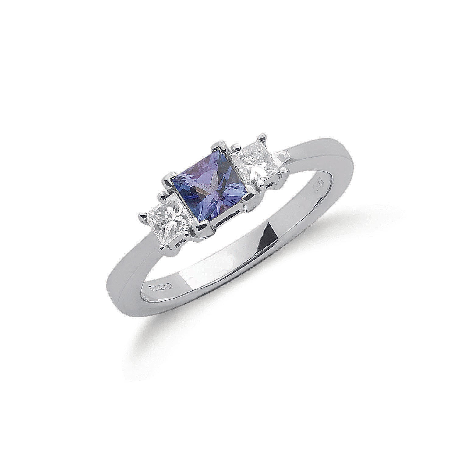 18ct White Gold Princess Cut 0.20ct Diamond & 0.50ct Tanzanite Ring