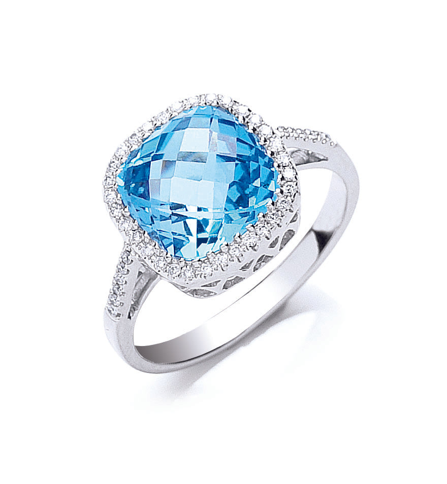 9ct White Gold 0.15ct Diamond & 2.50ct Blue Topaz Ring