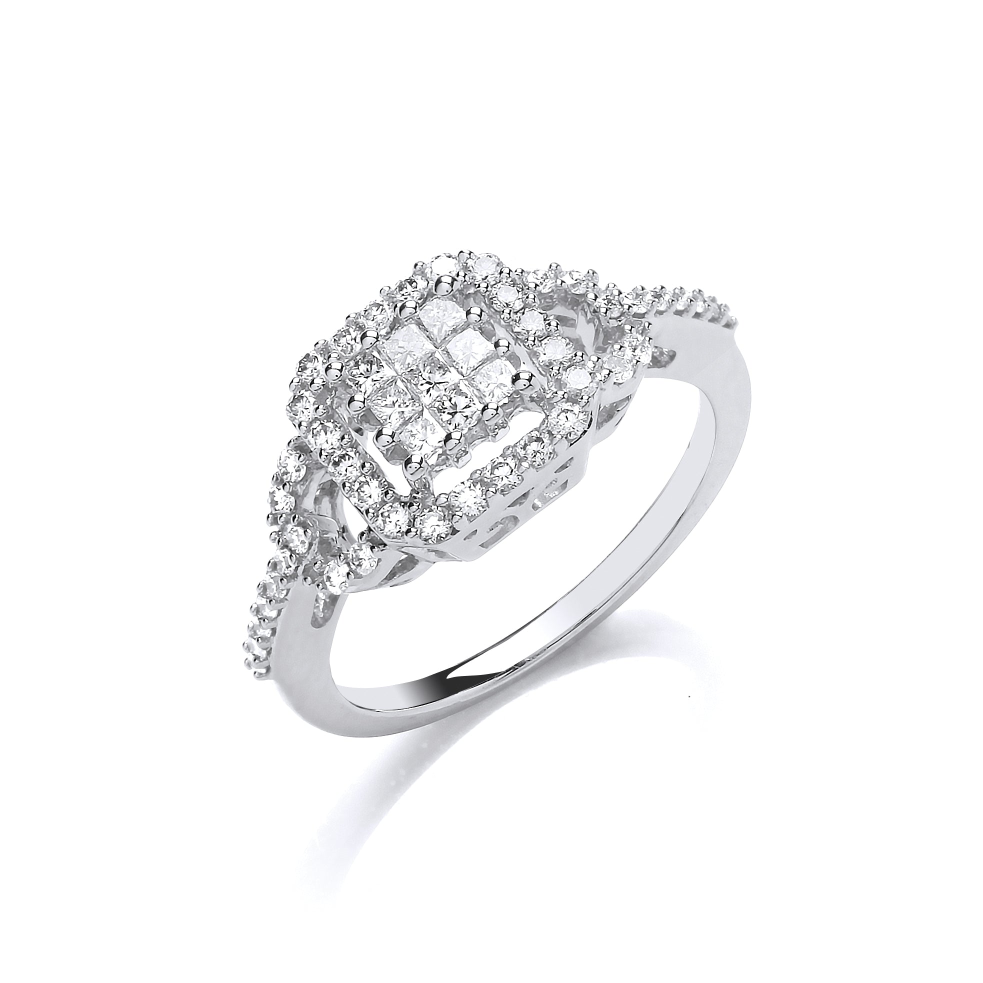 18ct White Gold 0.50ct Diamond Square Halo Ring