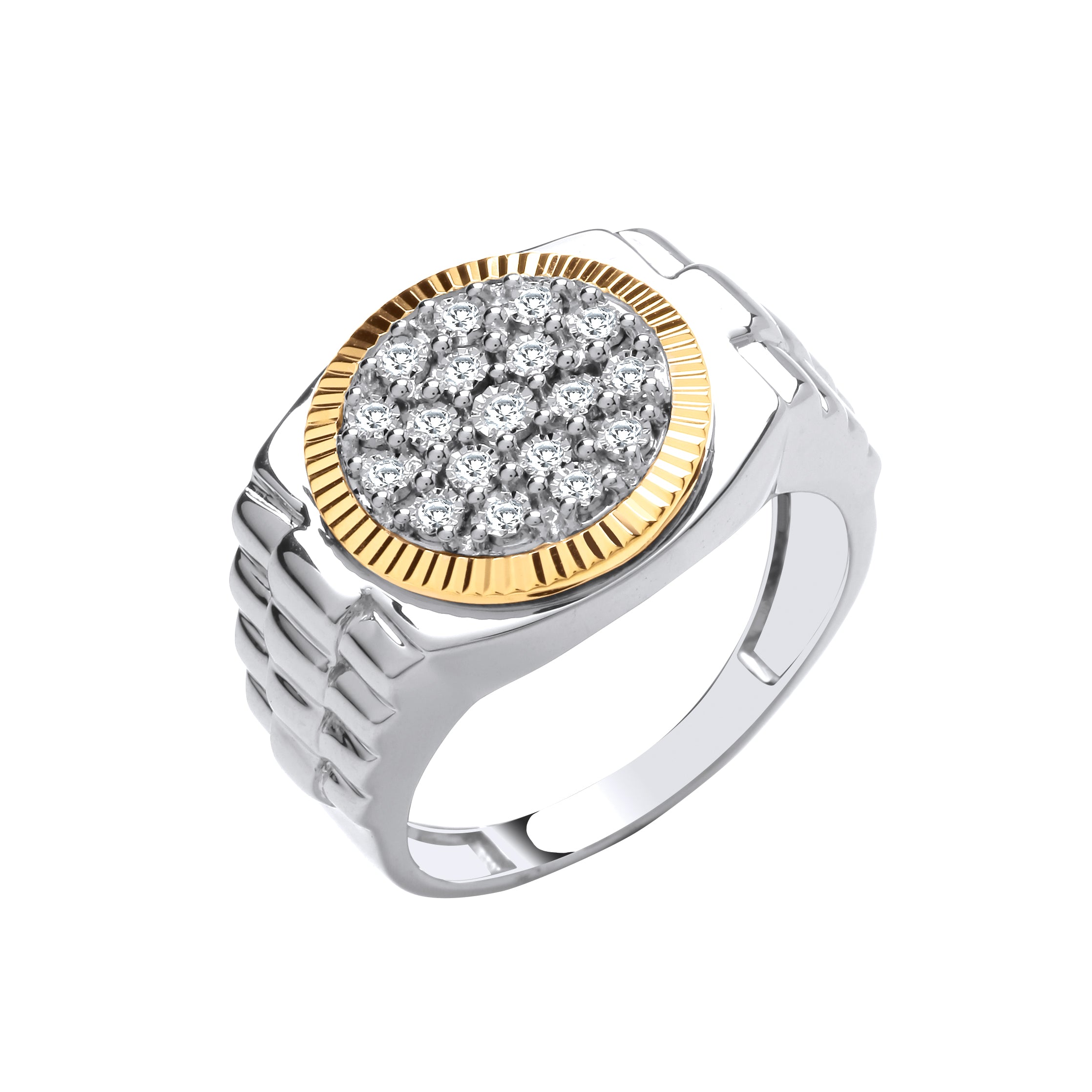 9ct Yellow & White Gold 0.20ct Two Colour Gents Diamond Ring