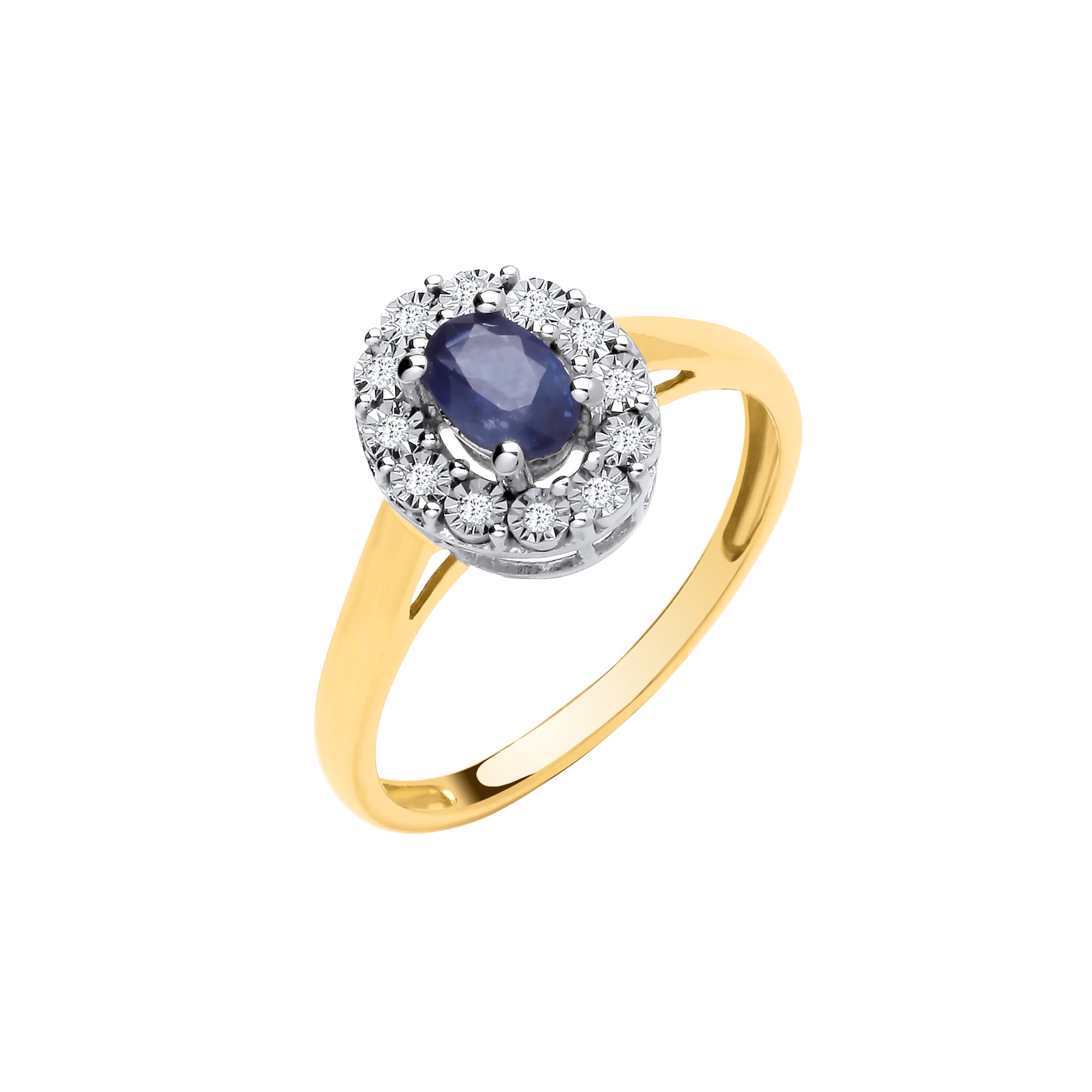 9ct Yellow Gold 0.55ct Sapphire & 0.05ct Diamond Cluster Ring