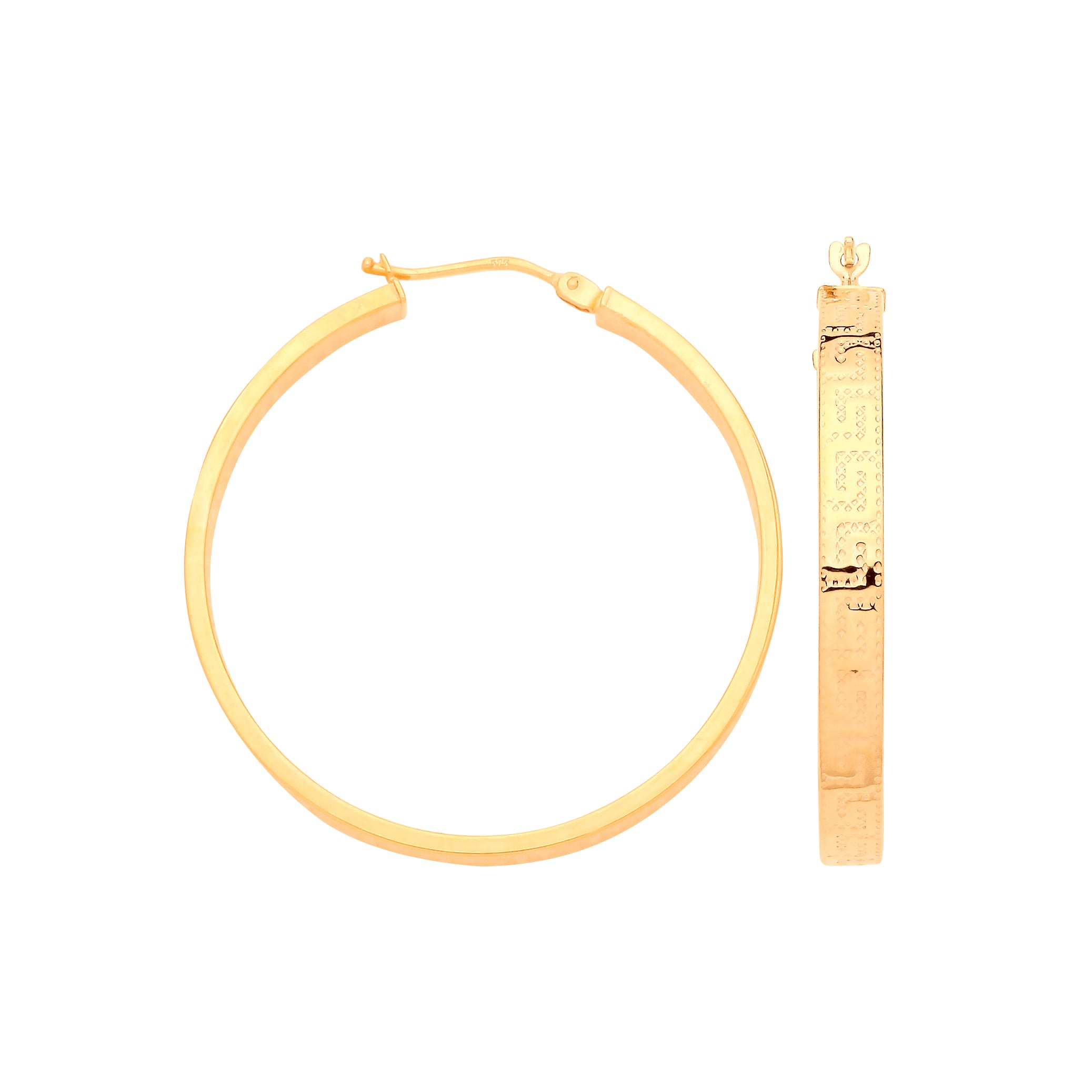 9ct Yellow Gold Greek Key 35mm Hoop Earrings