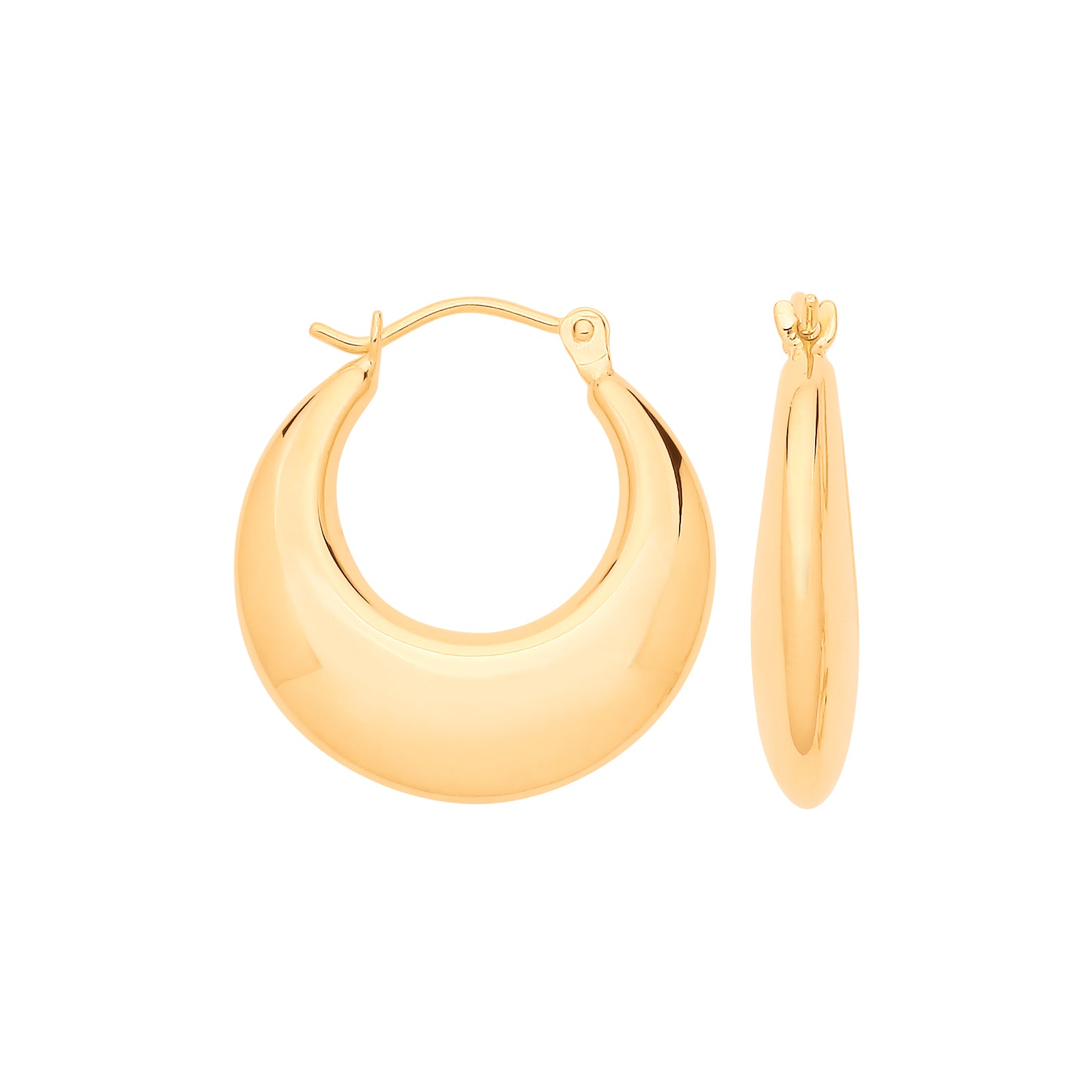 9ct Yellow Gold Curved Creole Hollow Hoop Earrings