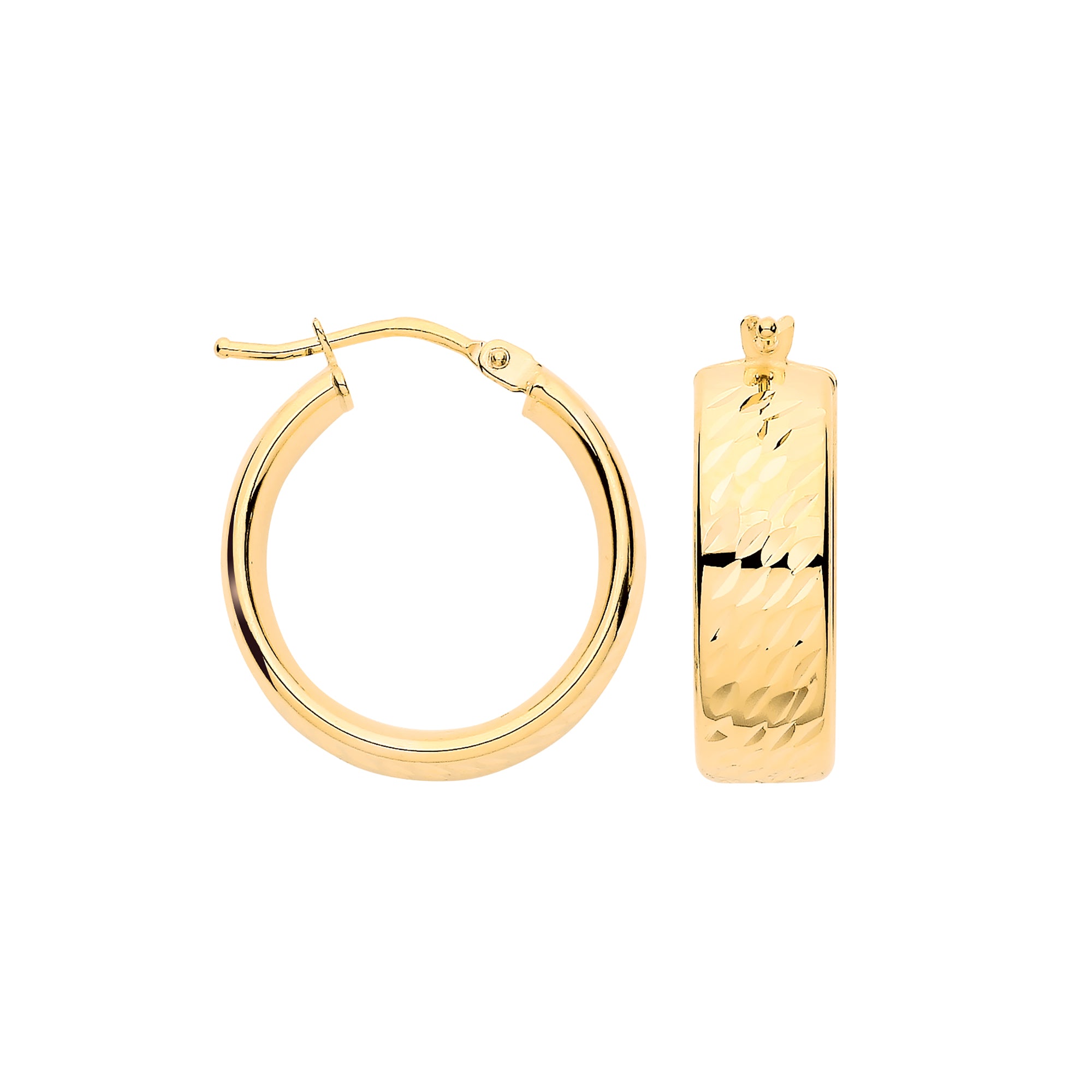 9ct Yellow Gold 18.7mm Diamond Cut Wide Hoops