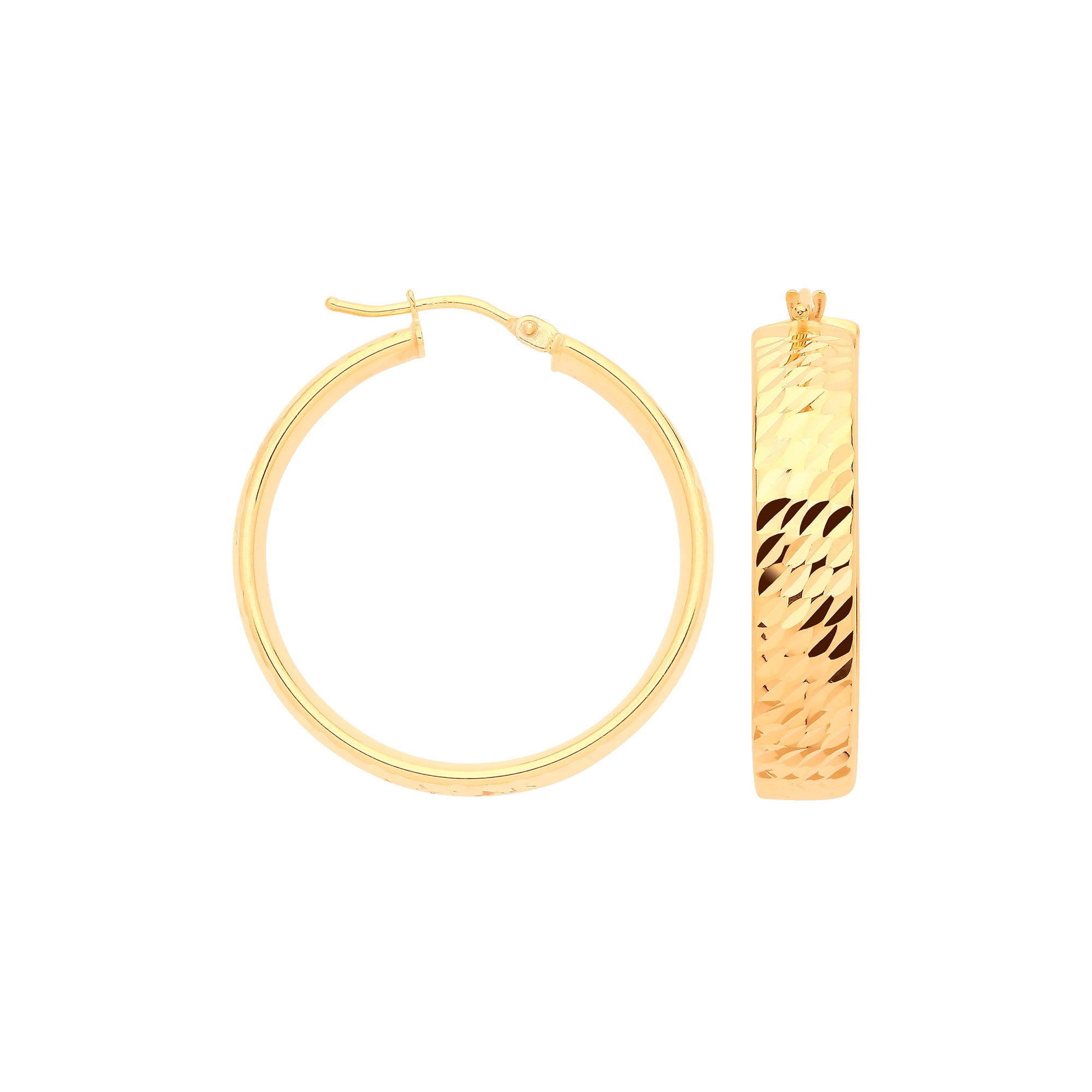 9ct Yellow Gold 25mm Diamond Cut Wide Hoops