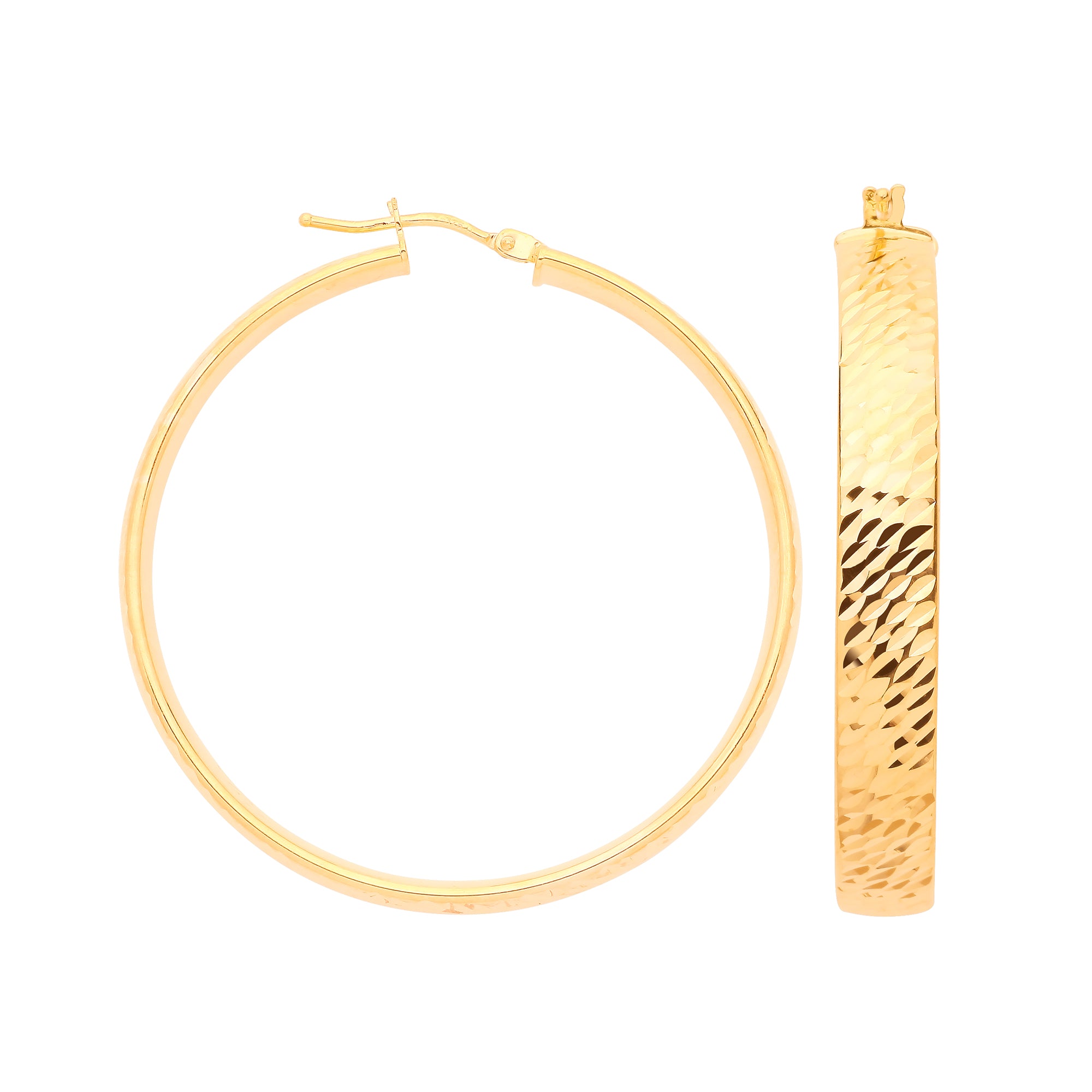 9ct Yellow Gold 35mm Diamond Cut Wide Hoops