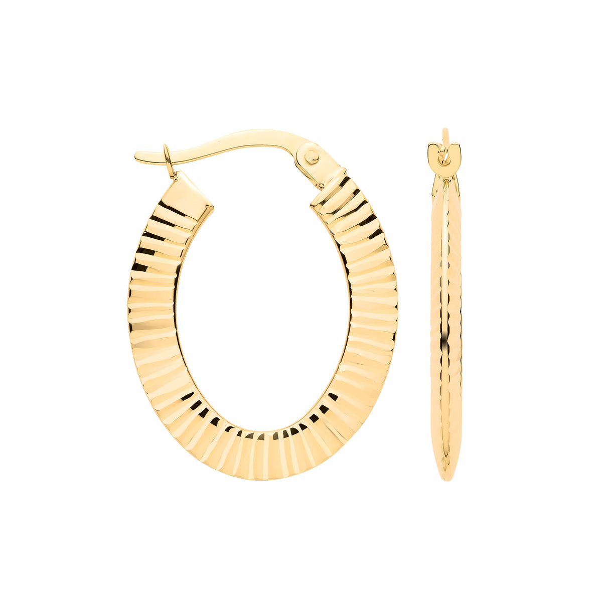 9ct Yellow Gold Oval Double Side Ribbed Hoop Earrings