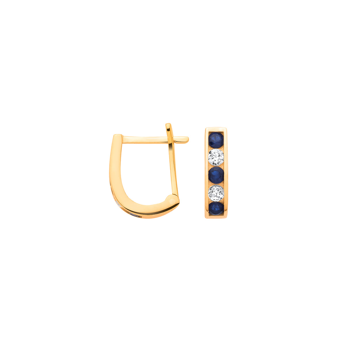 9ct Yellow Gold Blue & Clear Cubic Zirconia Channel Set Huggie Earrings