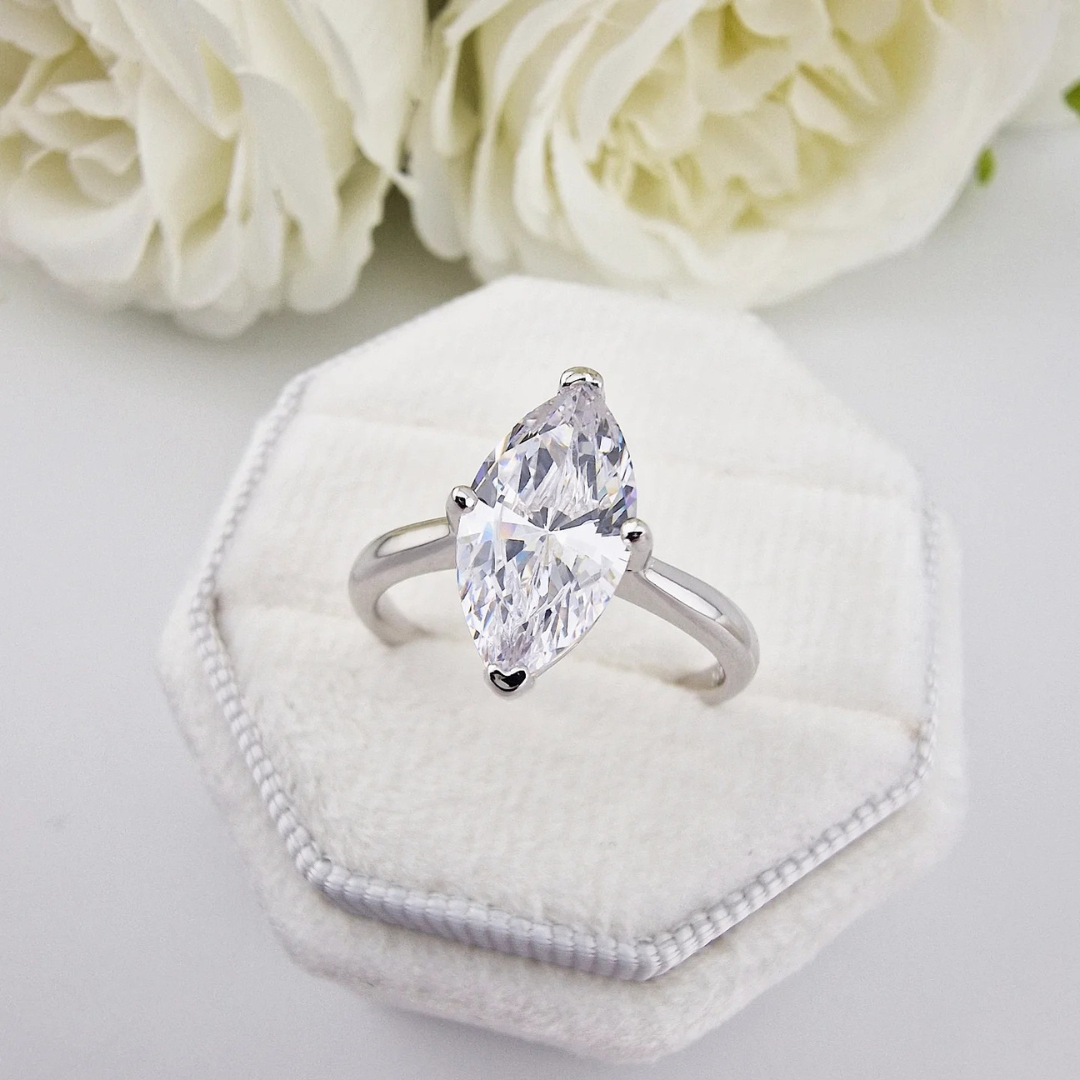 925 Sterling Silver Marquise Cut Solitaire Ring