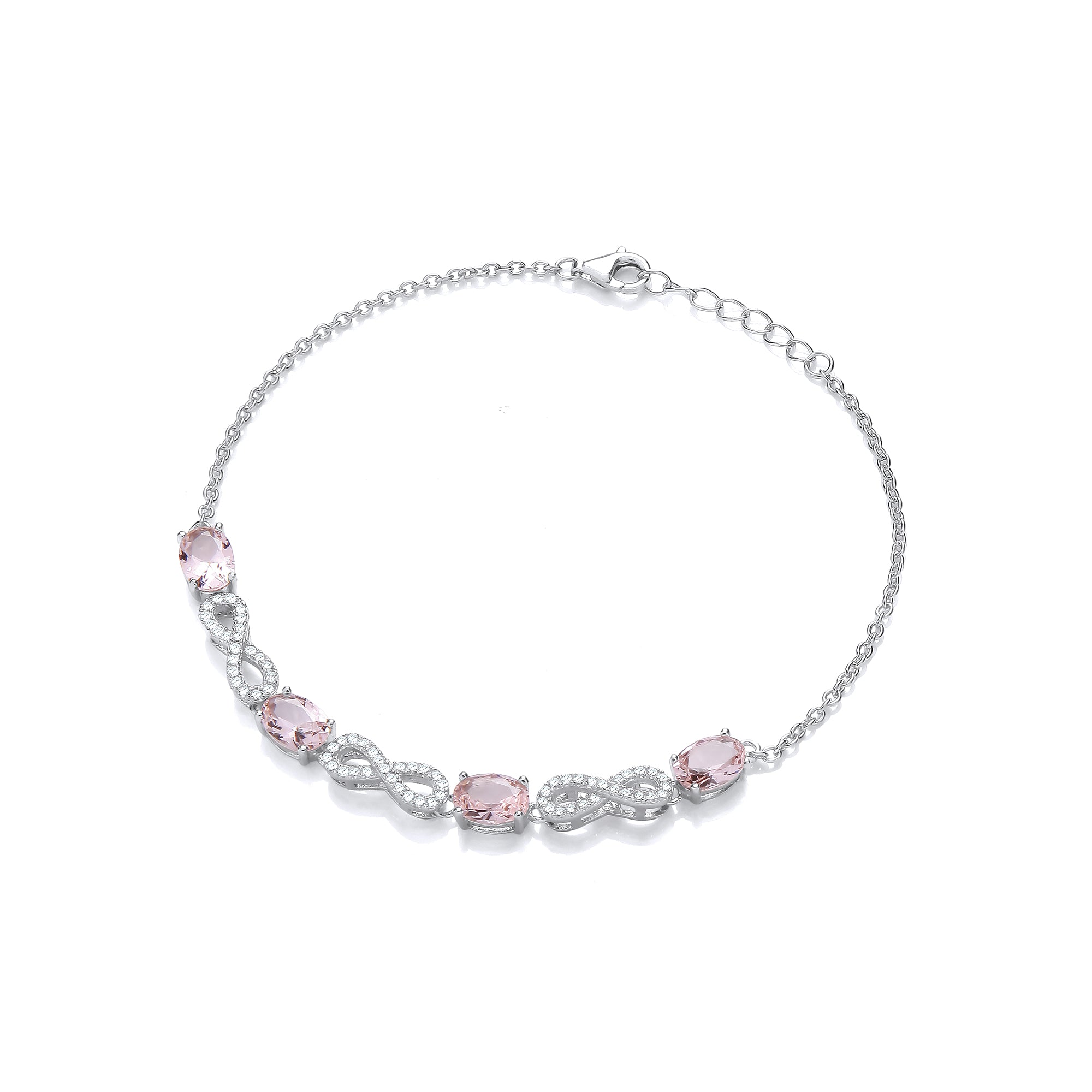 925 Sterling Silver Morganite & White Cz's Infinity Bracelet J-Jaz