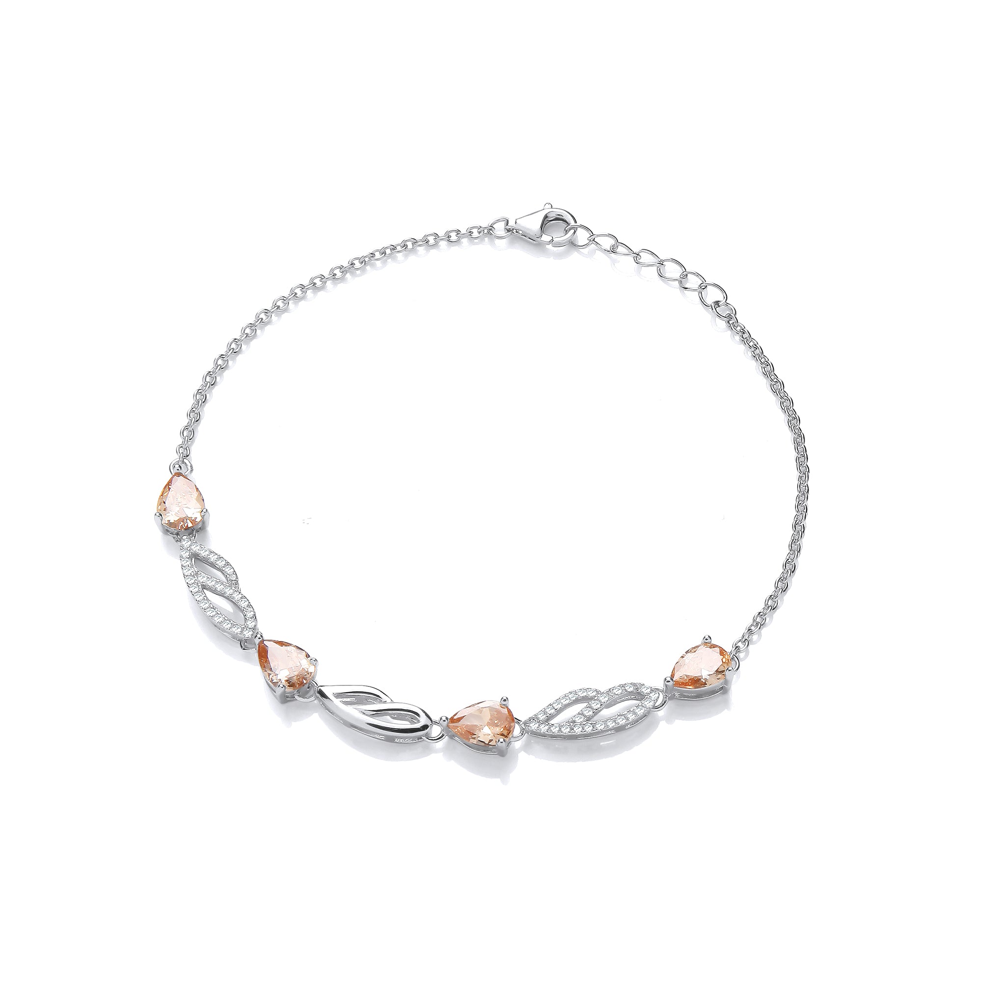 925 Sterling Silver Champagne & Clear CZs Silver Bracelet J-Jaz