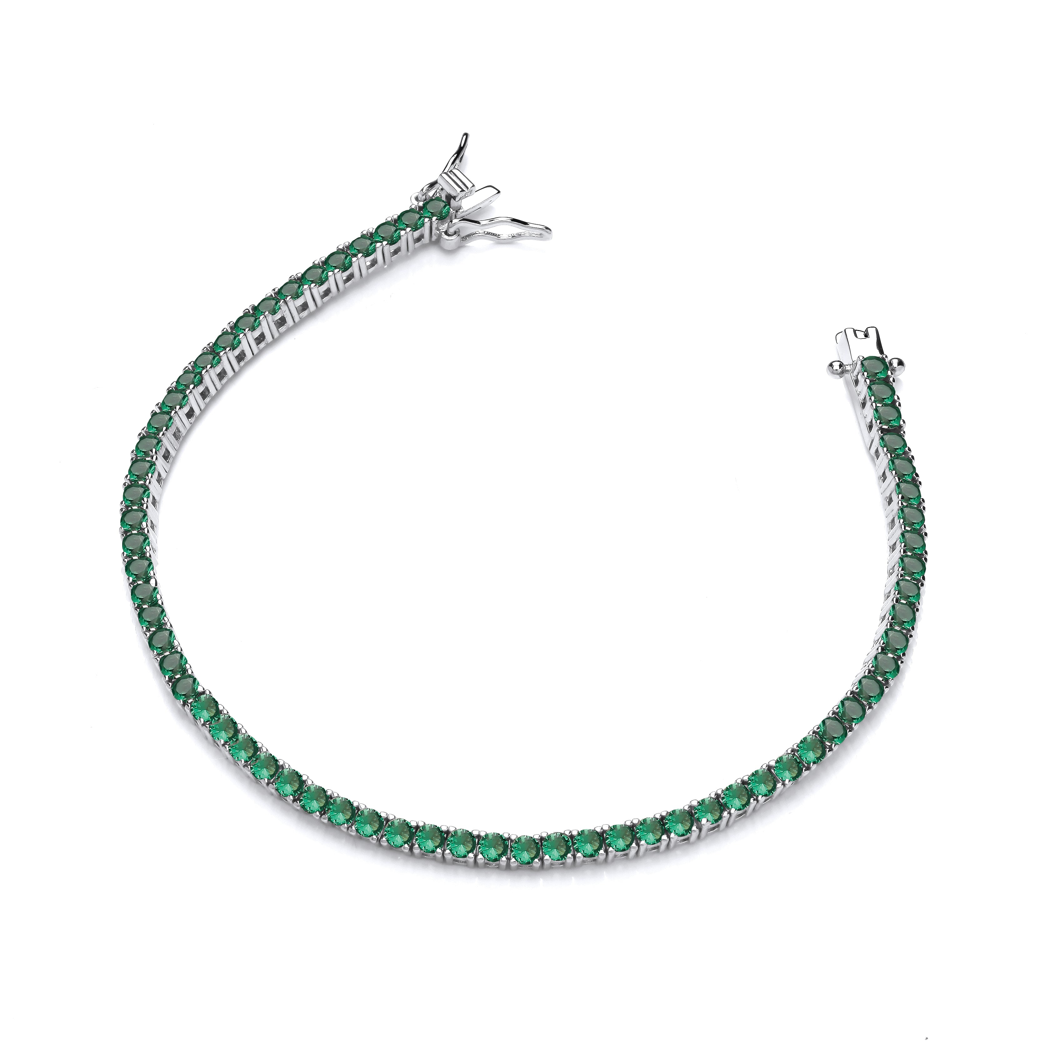 925 Sterling Silver Green CZs Tennis Ladies Bracelet J-Jaz