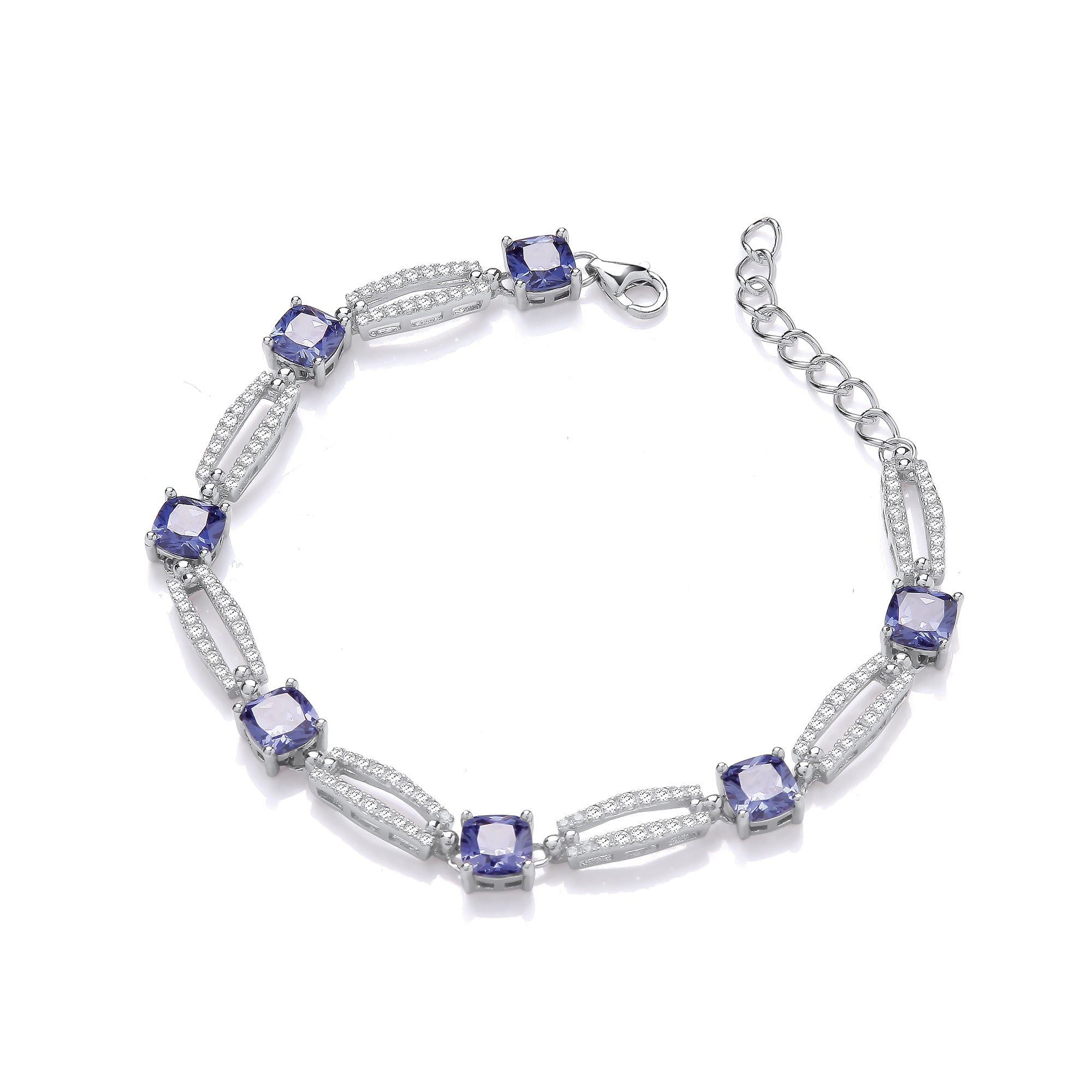 925 Sterling Silver Tanzanite Colour Cubic Zirconia Silver Ladies Bracelet - J-Jaz