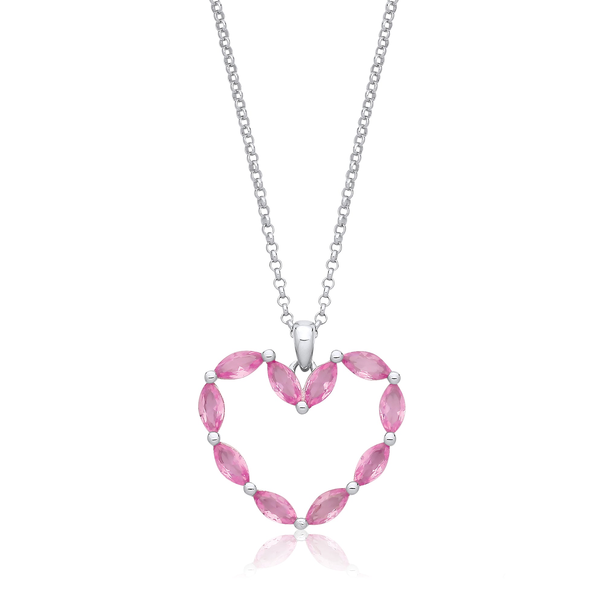 925 Sterling Silver Pink Heart Silver Drop Necklace J-Jaz