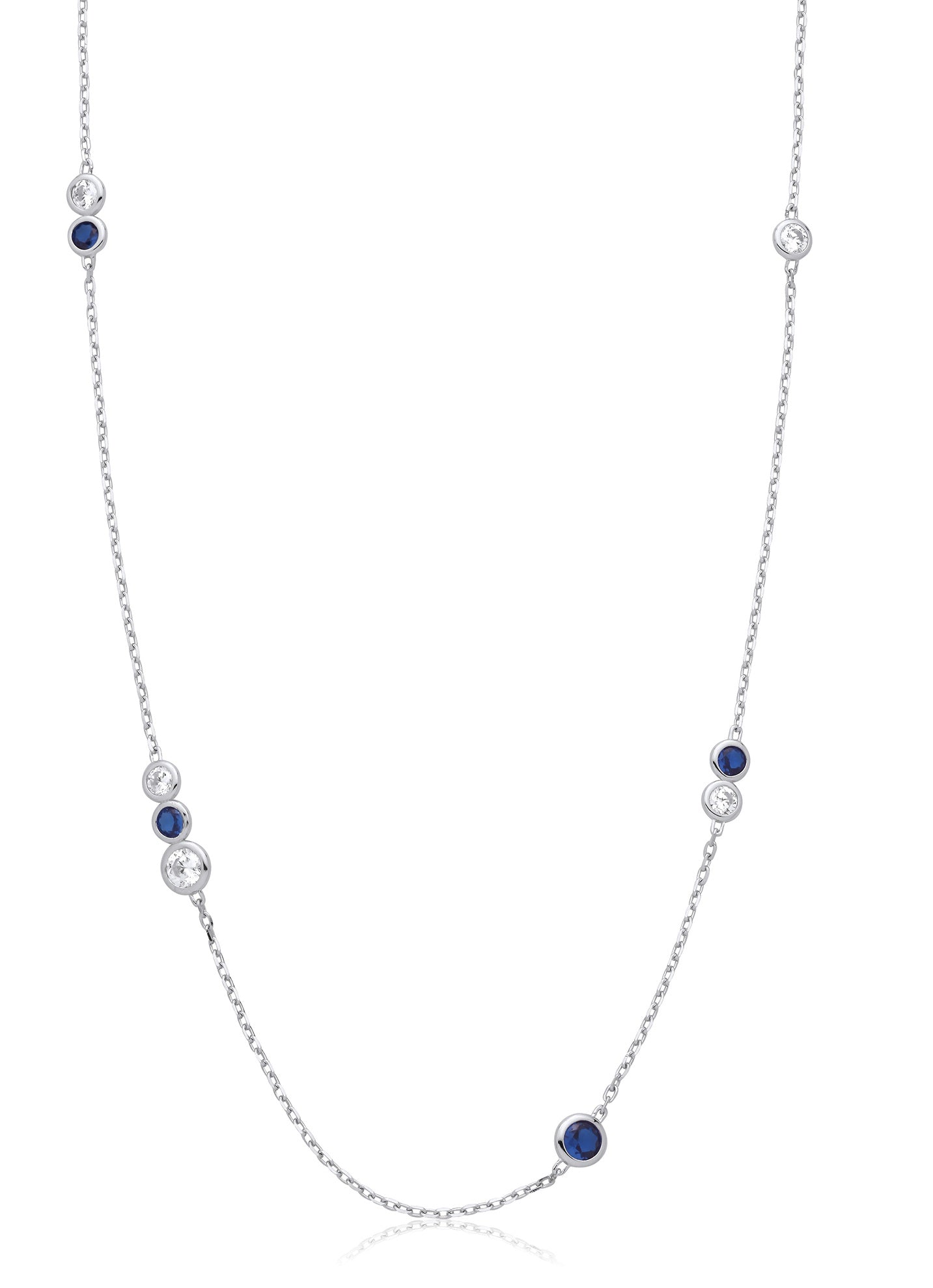 925 Sterling Silver Rubover Blue & Clear Cubic Zirconia Necklace J-Jaz