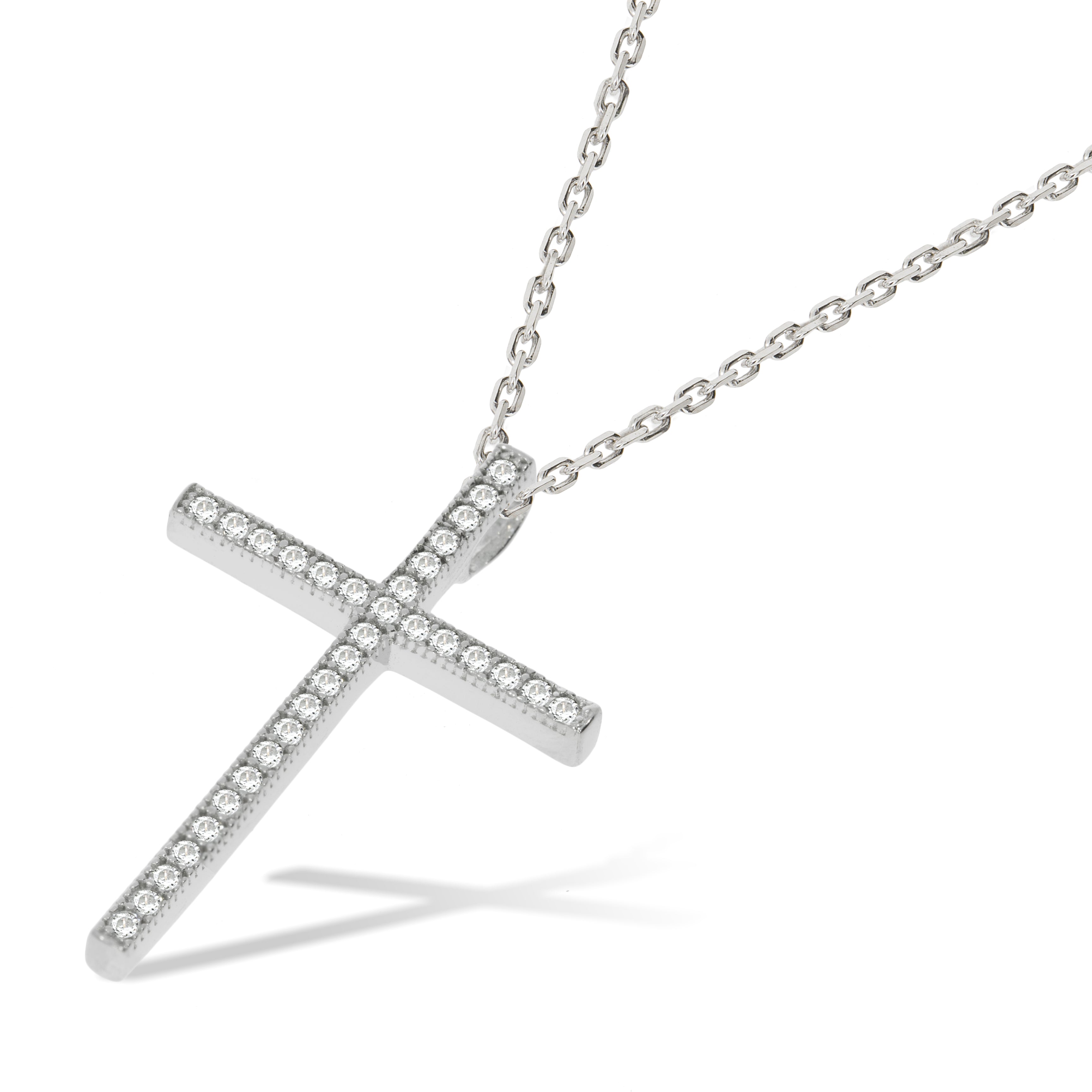 925 Sterling Silver Micro Pave CZ Cross with Chain J-Jaz