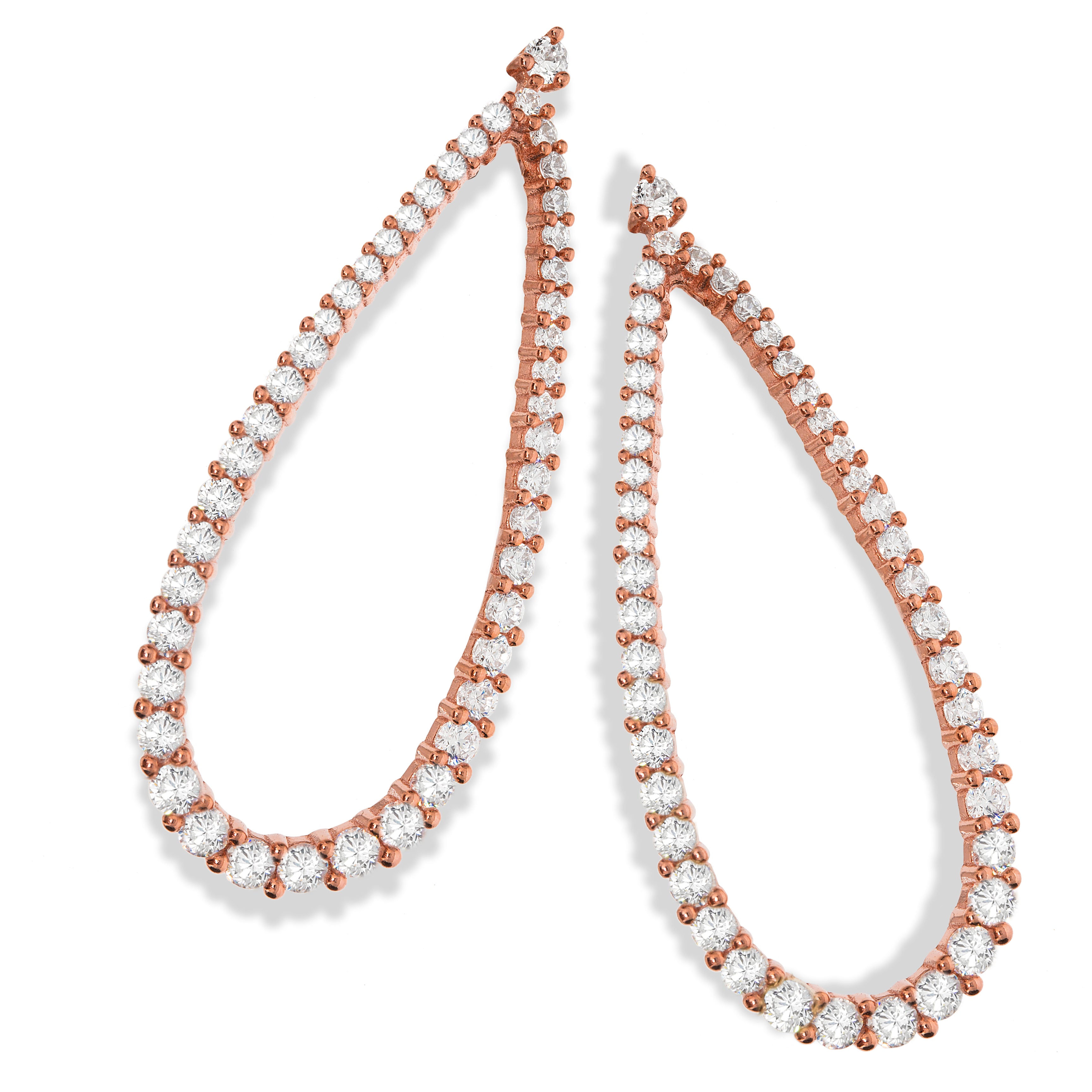 925 Sterling Silver Micro Pave Rose Coated Pear Shape Drop Cz Earrings J-Jaz