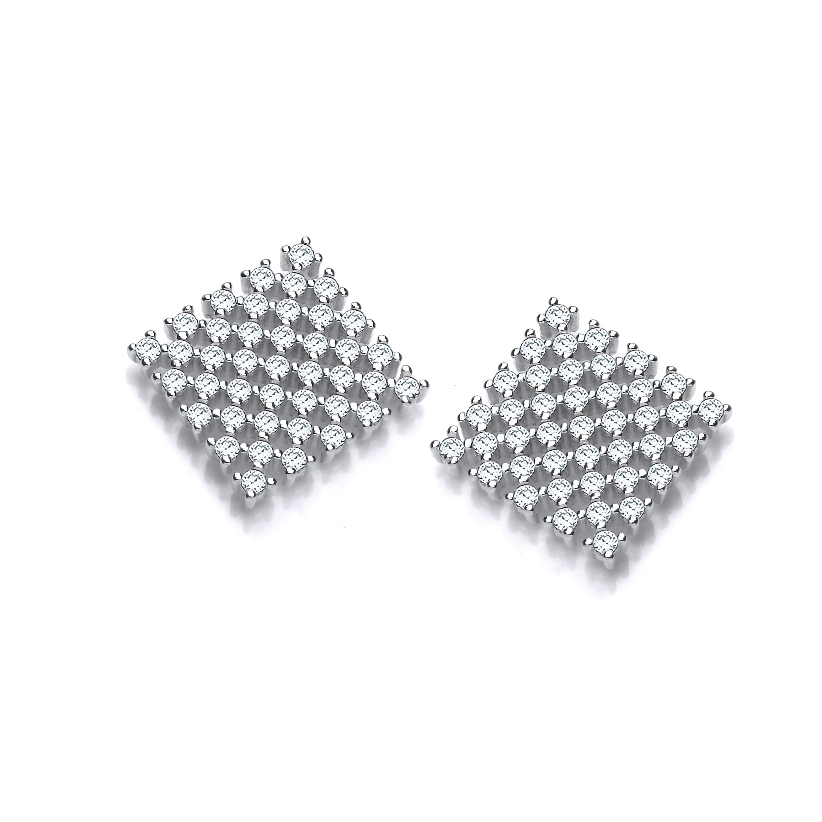 925 Sterling Silver Three Multi Row Cz Stud Earrings J-Jaz