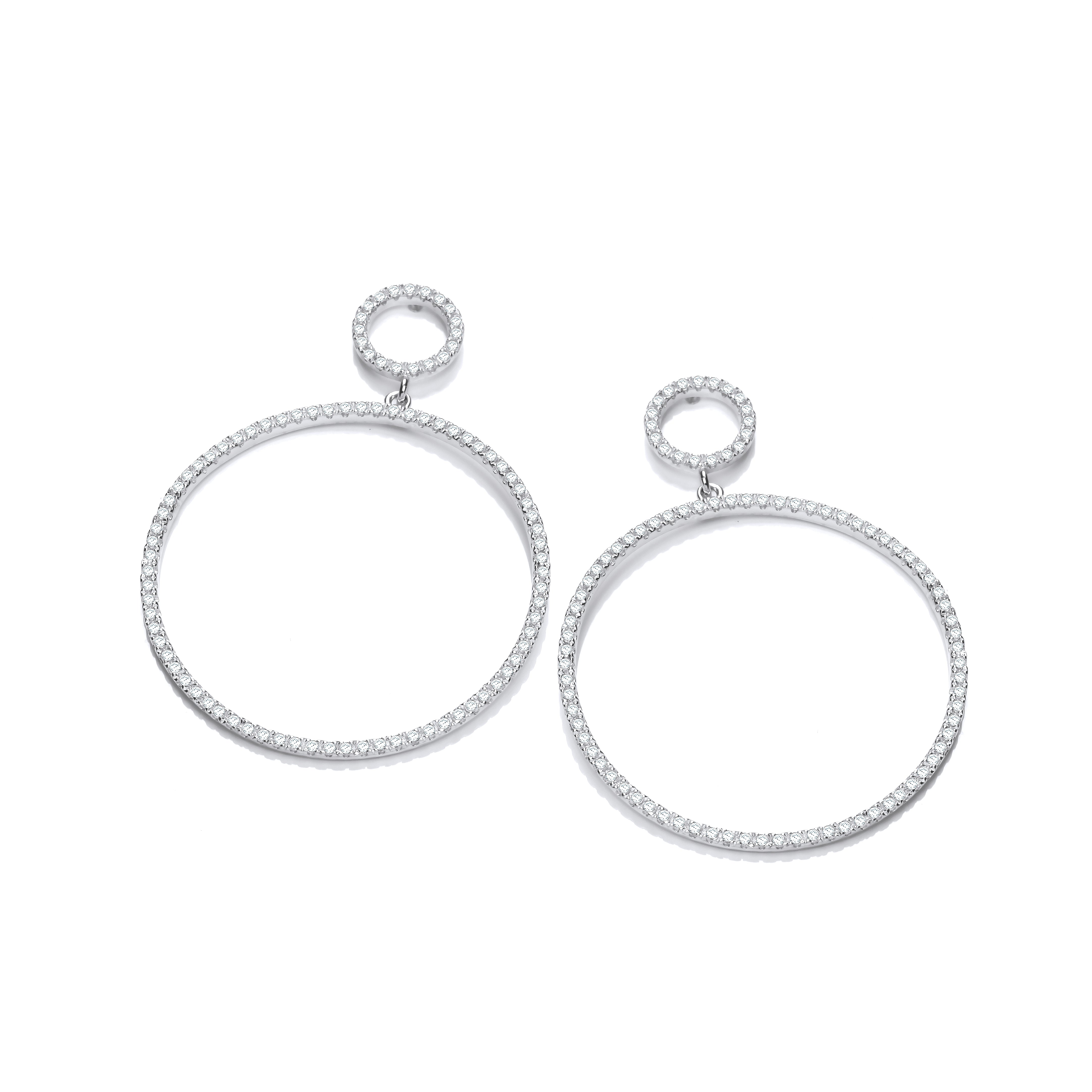 925 Sterling Silver Circle of Life 34.5mm CZs Drop Earrings J-Jaz