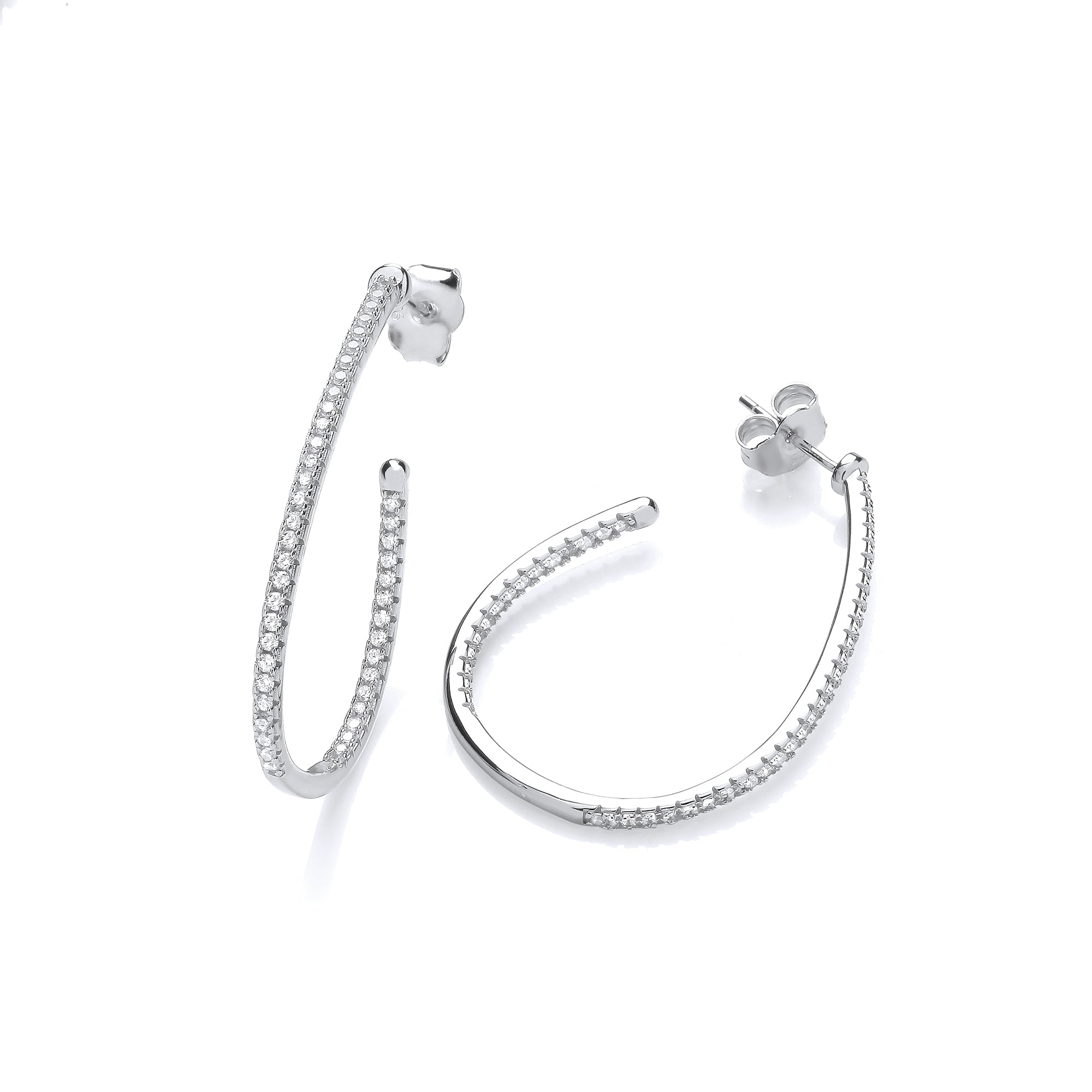925 Sterling Silver Half Hoop, Tear Drop CZ Earrings J-Jaz