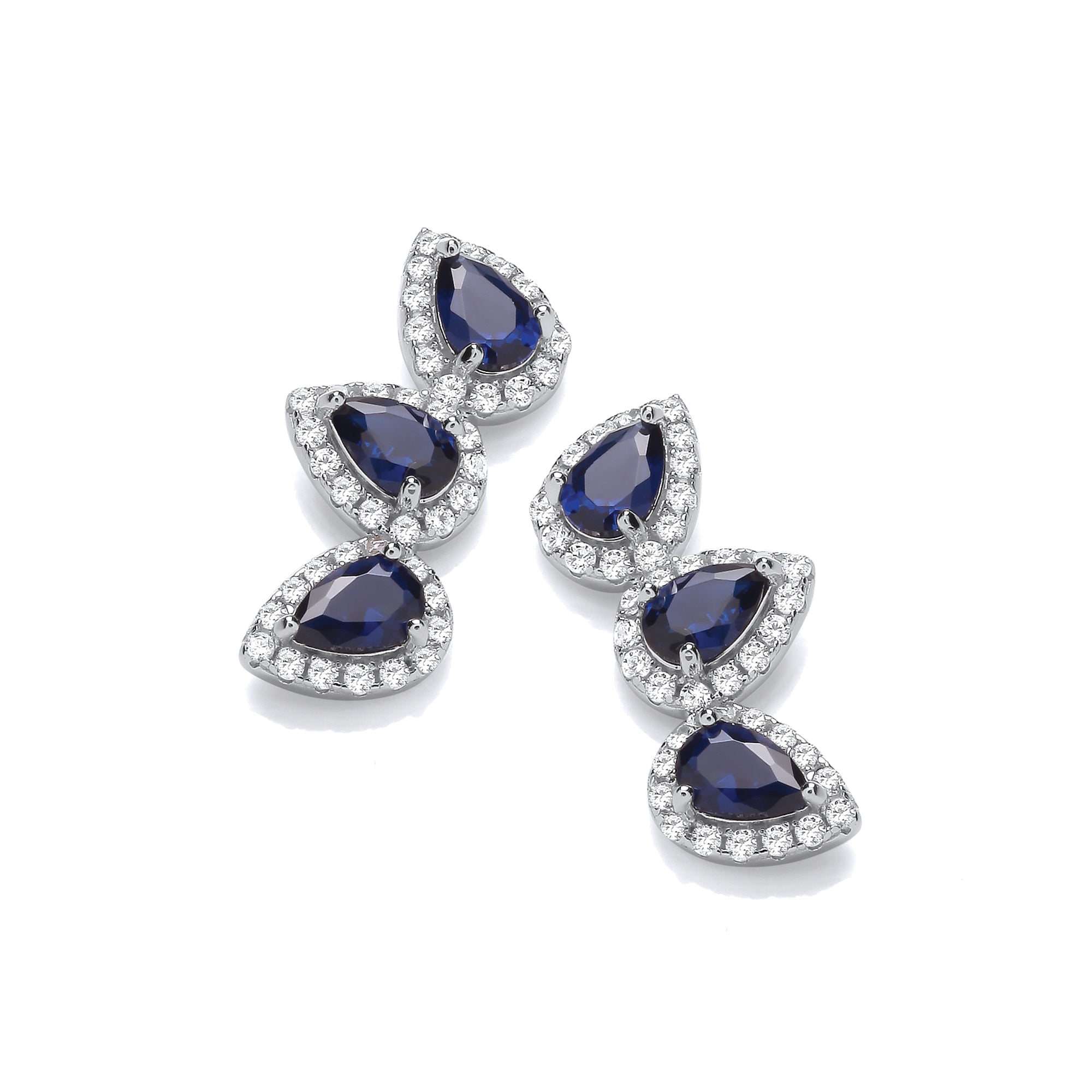 925 Sterling Silver Tear Drop Blue CZ Climber Stud Earrings J-Jaz