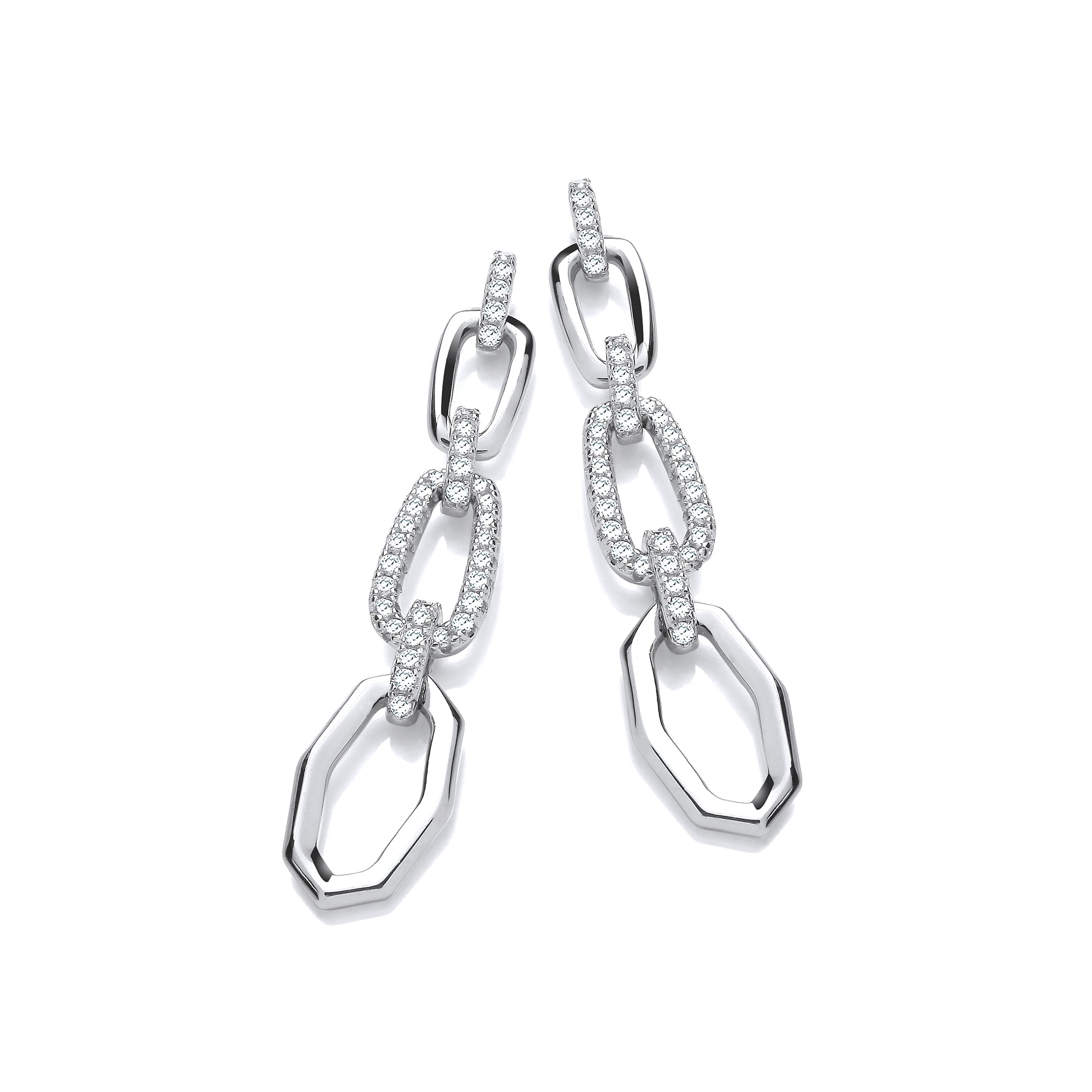 925 Sterling Silver Hollow Links CZ Drop Earrings J-Jaz