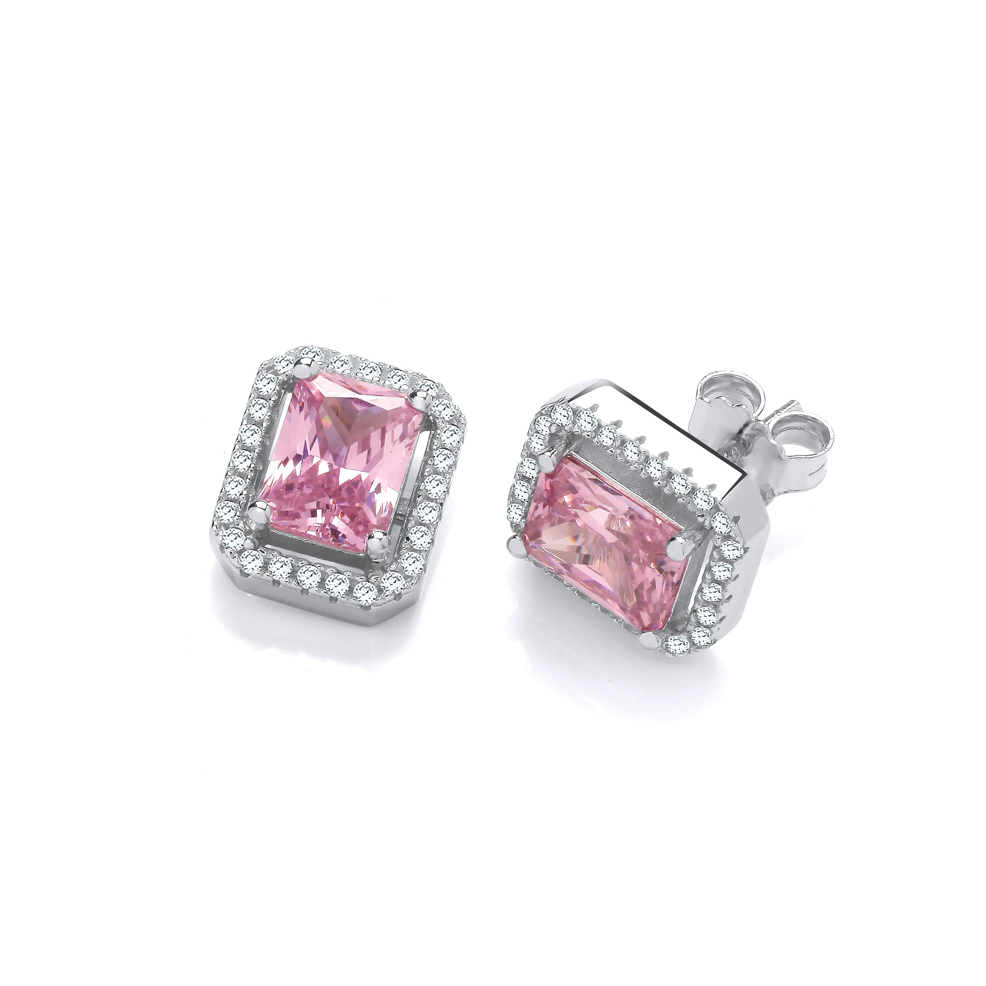 925 Sterling Silver Pink CZs Halo Stud Earrings J-Jaz