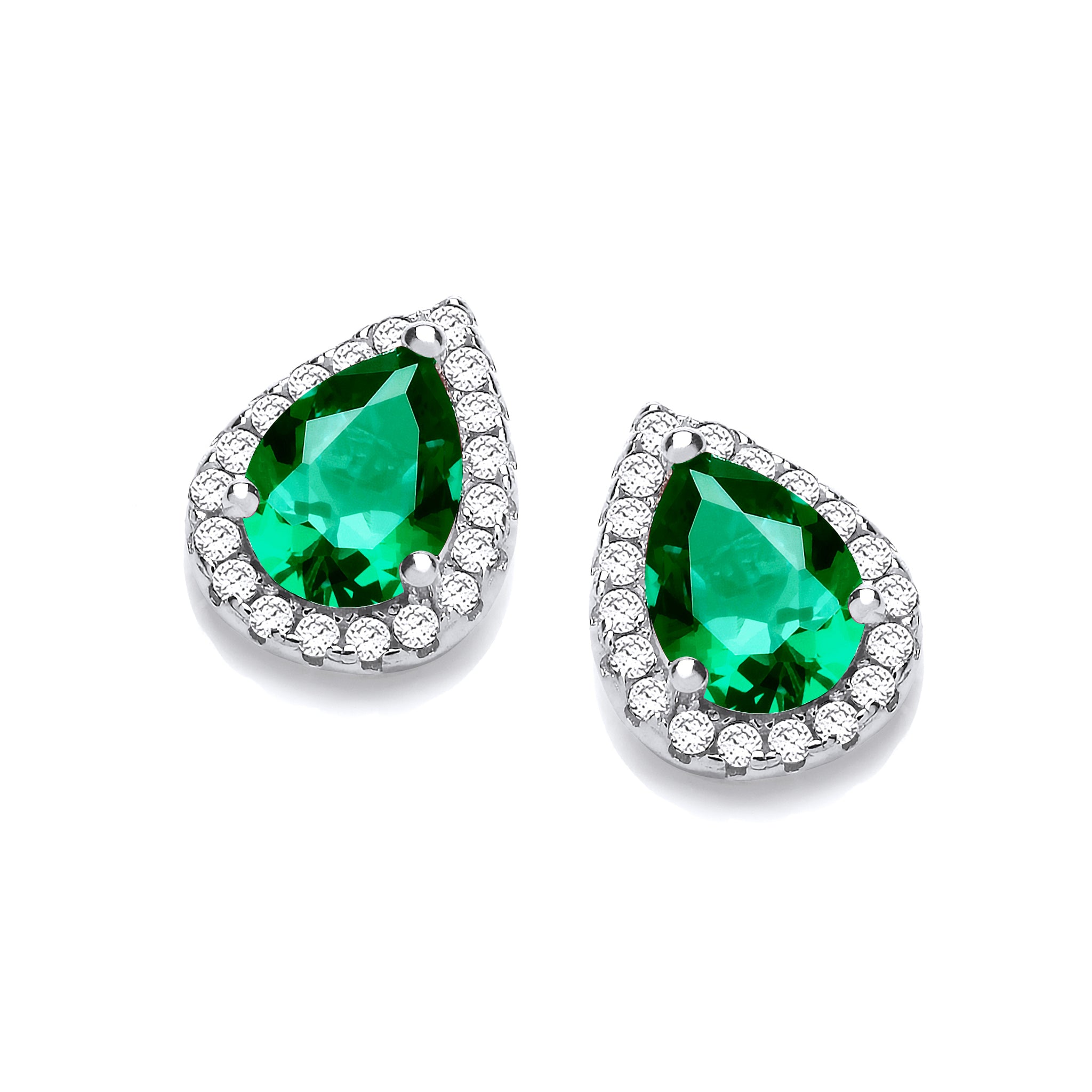 925 Sterling Silver Teardrop Emerald Green Cz Stud Earrings J-Jaz