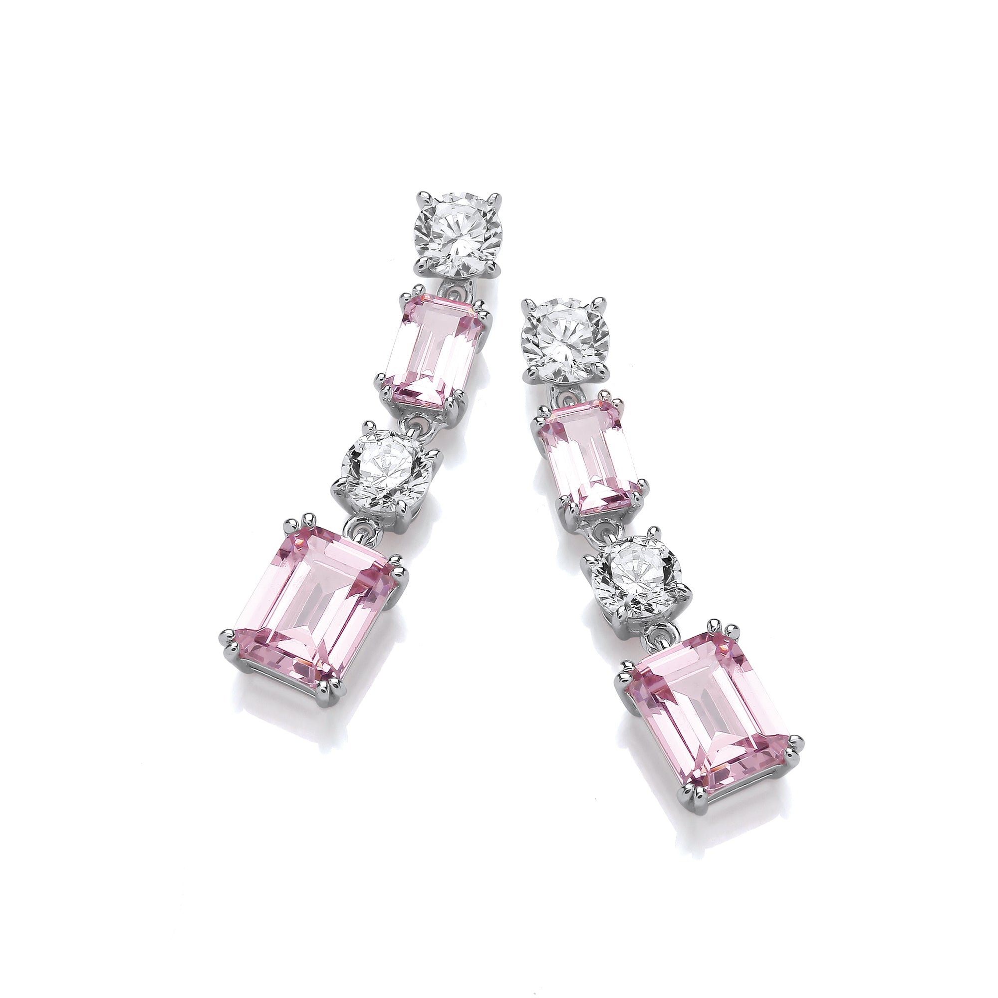 925 Sterling Silver Pink & Clear Cubic Zirconia Silver Drop Earrings J-Jaz