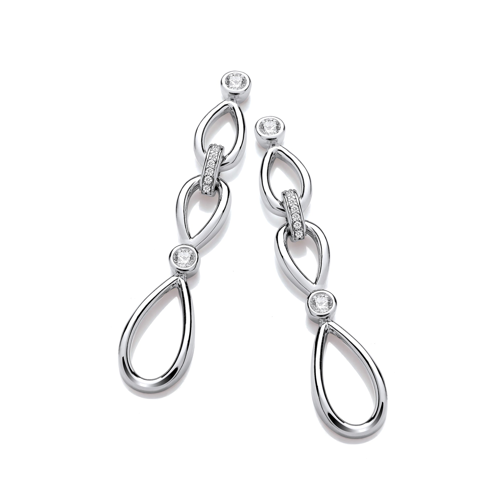 925 Sterling Silver Infinity Style & Rubover Cubic Zirconia Silver Drop Earrings J-Jaz