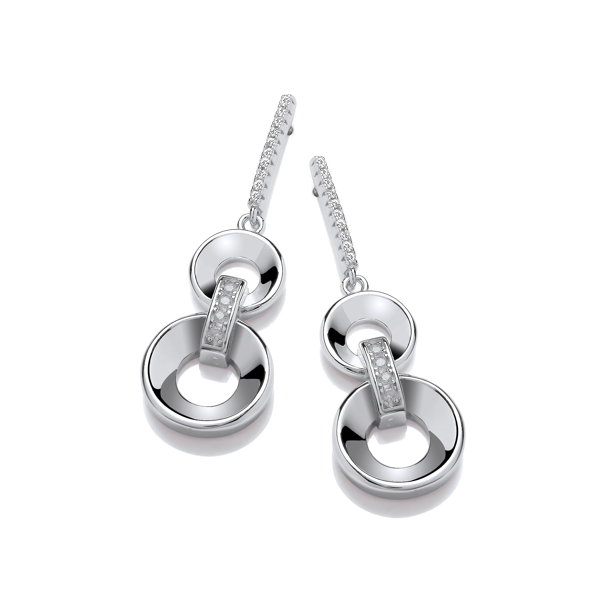 925 Sterling Silver Circles Silver Drop Earrings - J-Jaz
